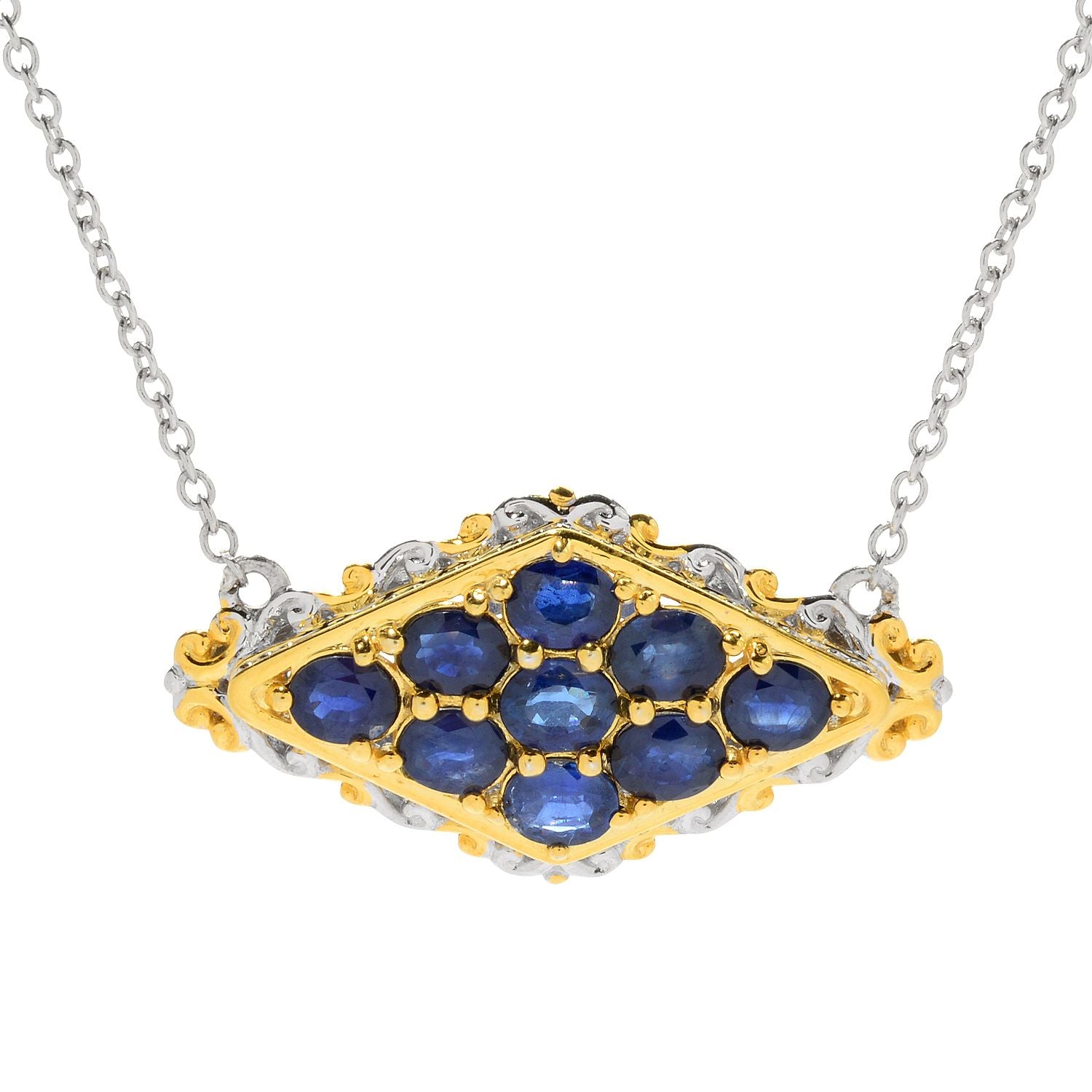 Gems en Vogue 2.97ctw Royal Blue Sapphire Cluster Necklace