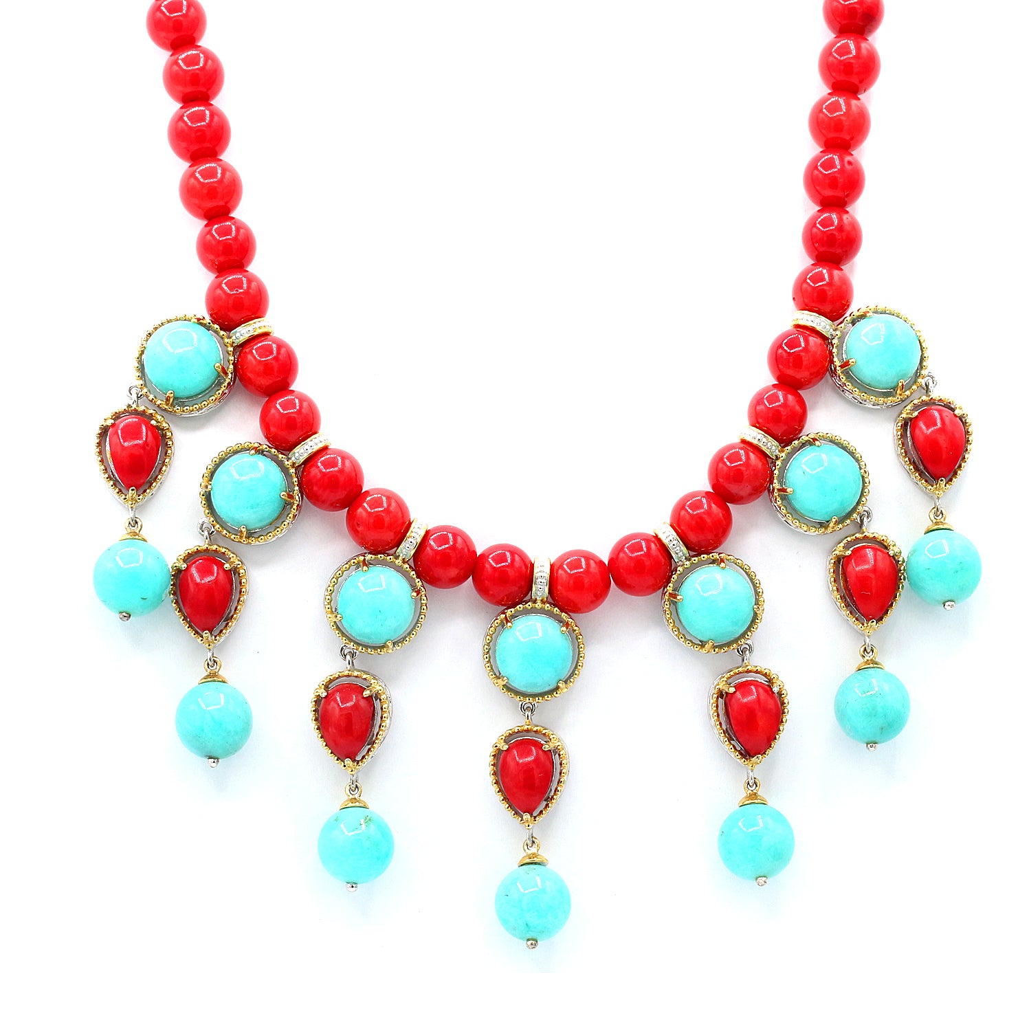 Gems en Vogue Amazonite & Red Coral Bead Necklace