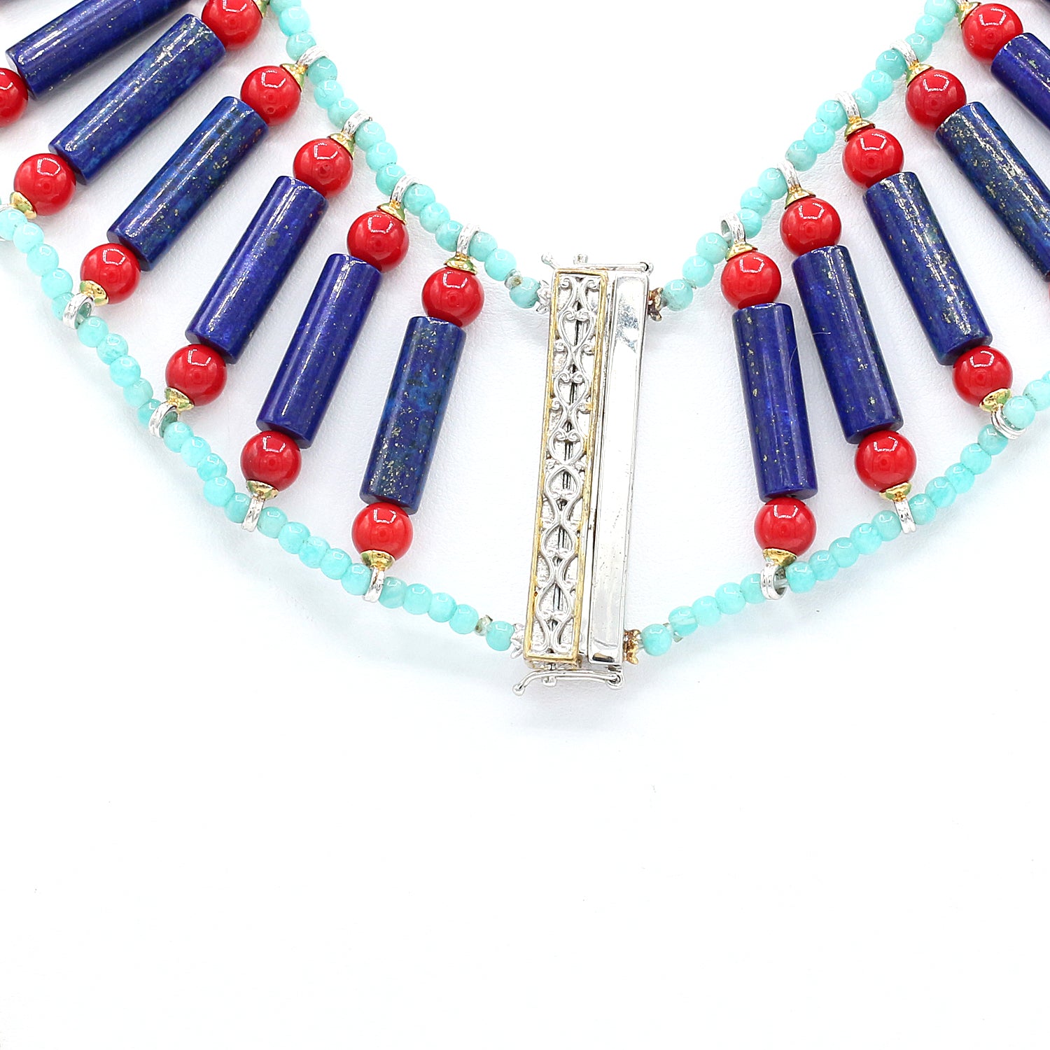 Gems en Vogue Lapis, Amazonite & Red Coral Multi Gemstone Necklace