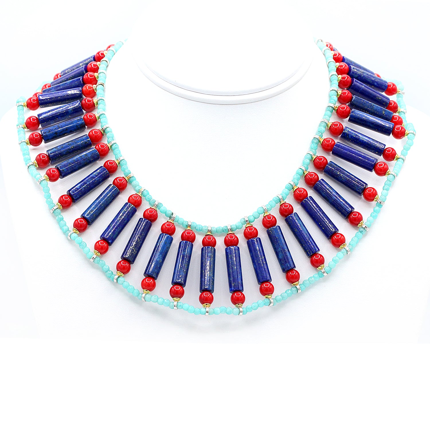 Gems en Vogue Lapis, Amazonite & Red Coral Multi Gemstone Necklace