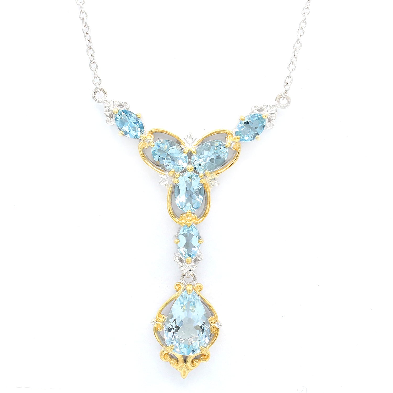 Gems en Vogue 5.30ctw Aquamarine Cluster Y Necklace