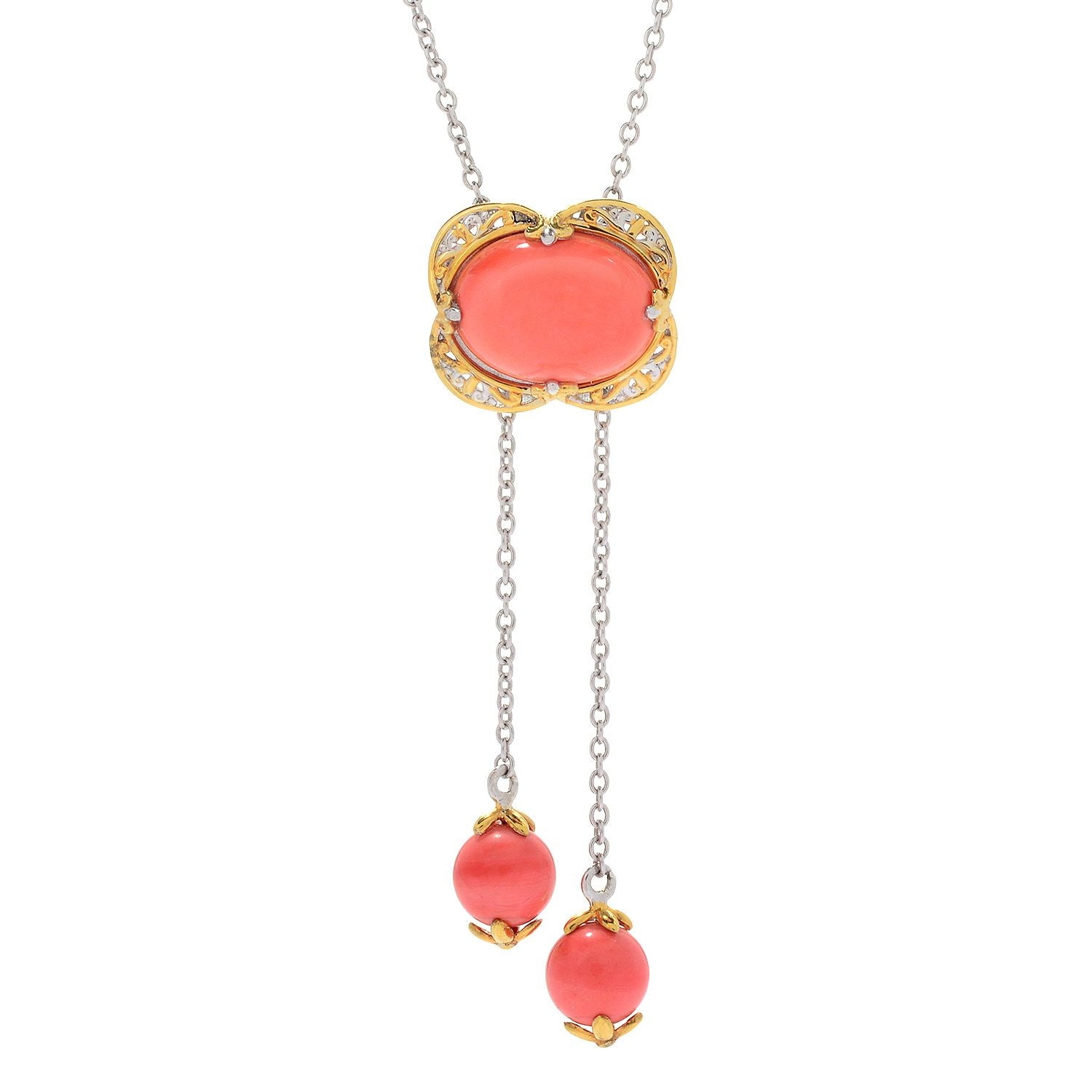 Gems en Vogue 24K Palladium Silver Salmon Coral Bead Adjustable Bolo Necklace