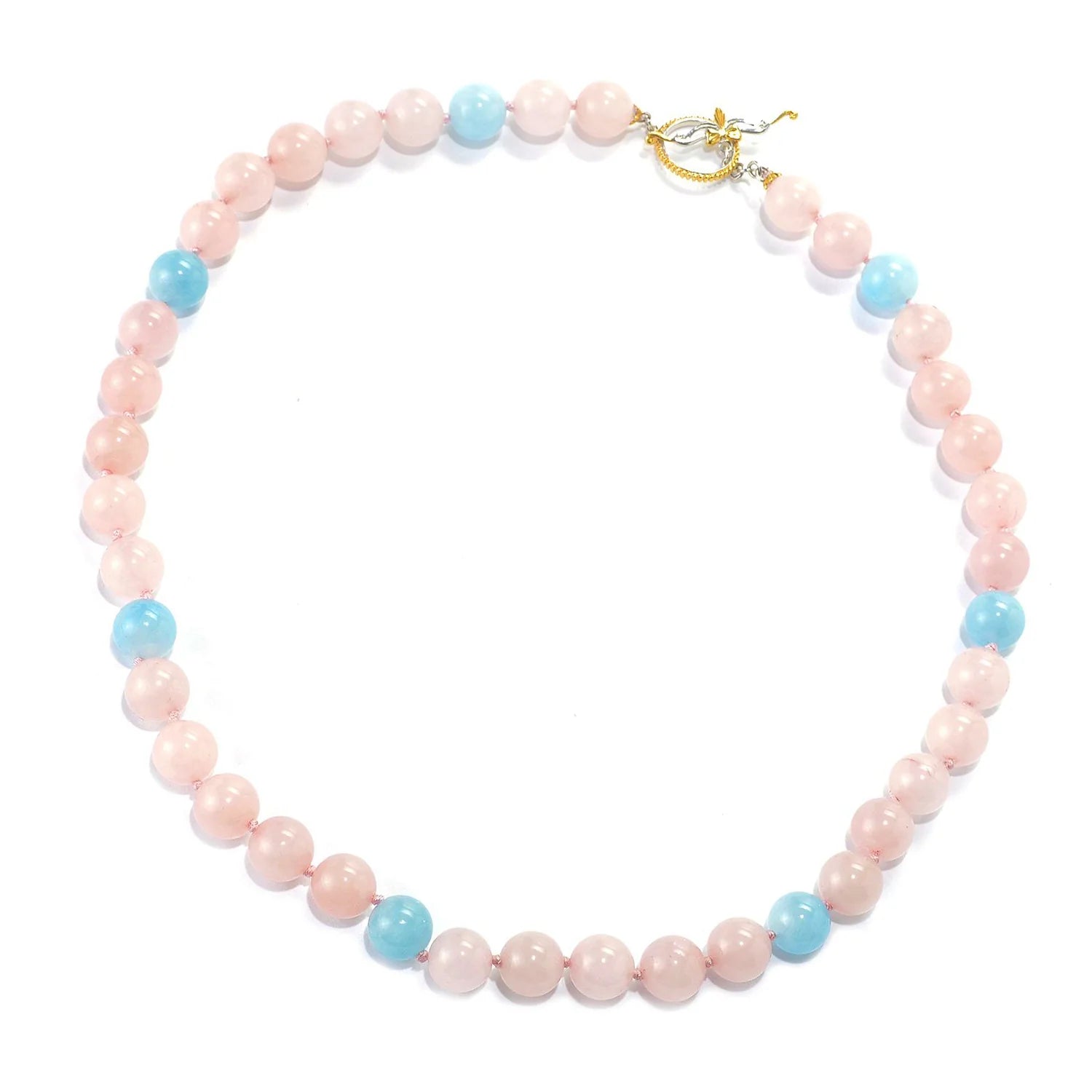 Gems en Vogue Rose Quartz & Aquamarine Bead Toggle Necklace