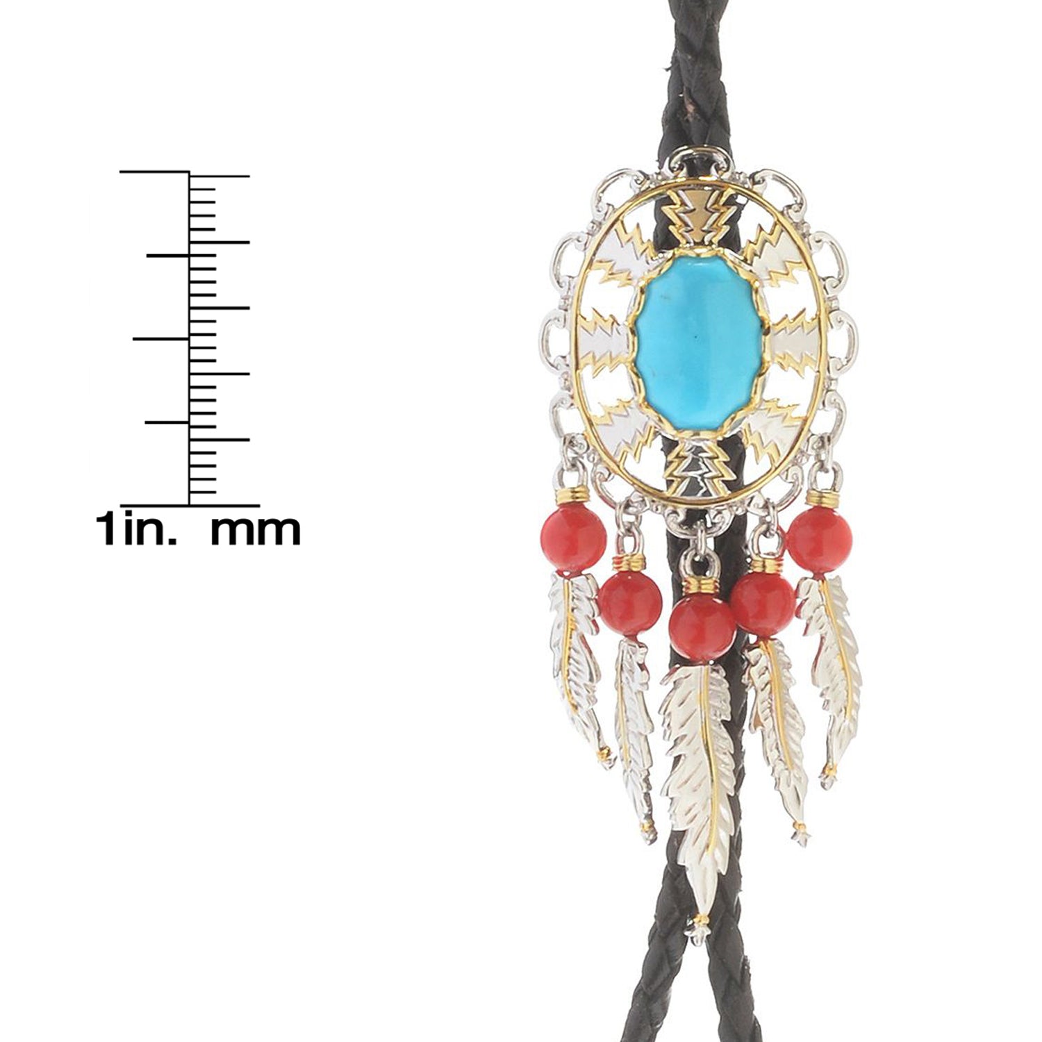 Gems en Vogue One-of-a-kind Kingman Turquoise & Red Coral Bolo Tie Necklace