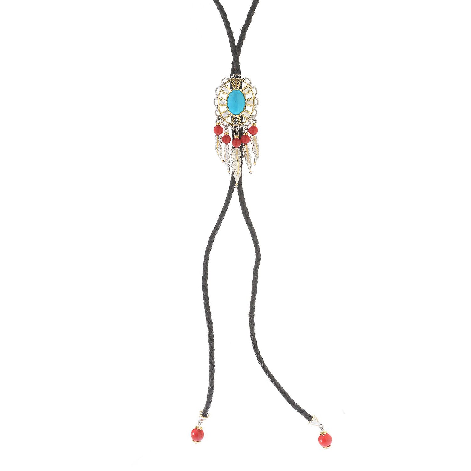 Gems en Vogue One-of-a-kind Kingman Turquoise & Red Coral Bolo Tie Necklace