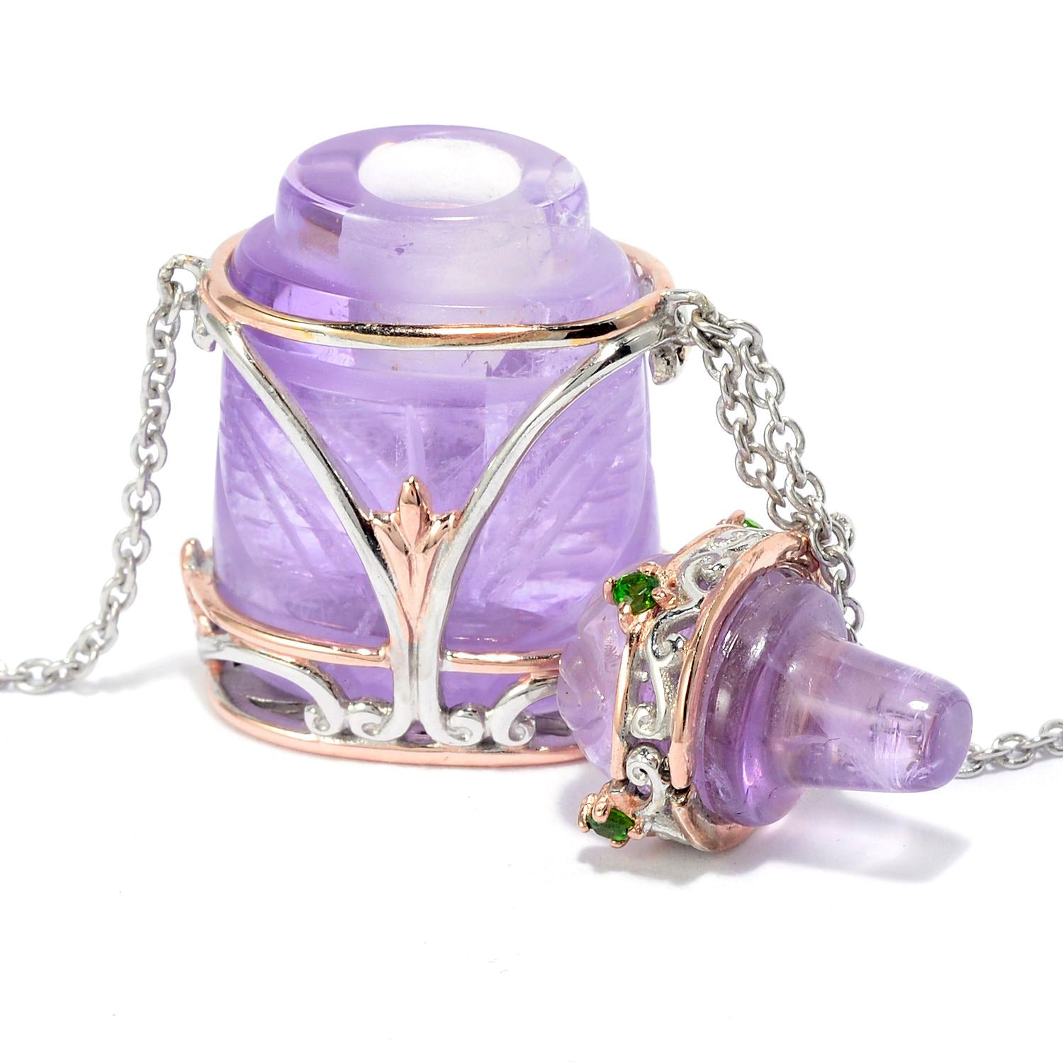 Gems en Vogue Amethyst & Chrome Diopside Perfume Bottle Necklace