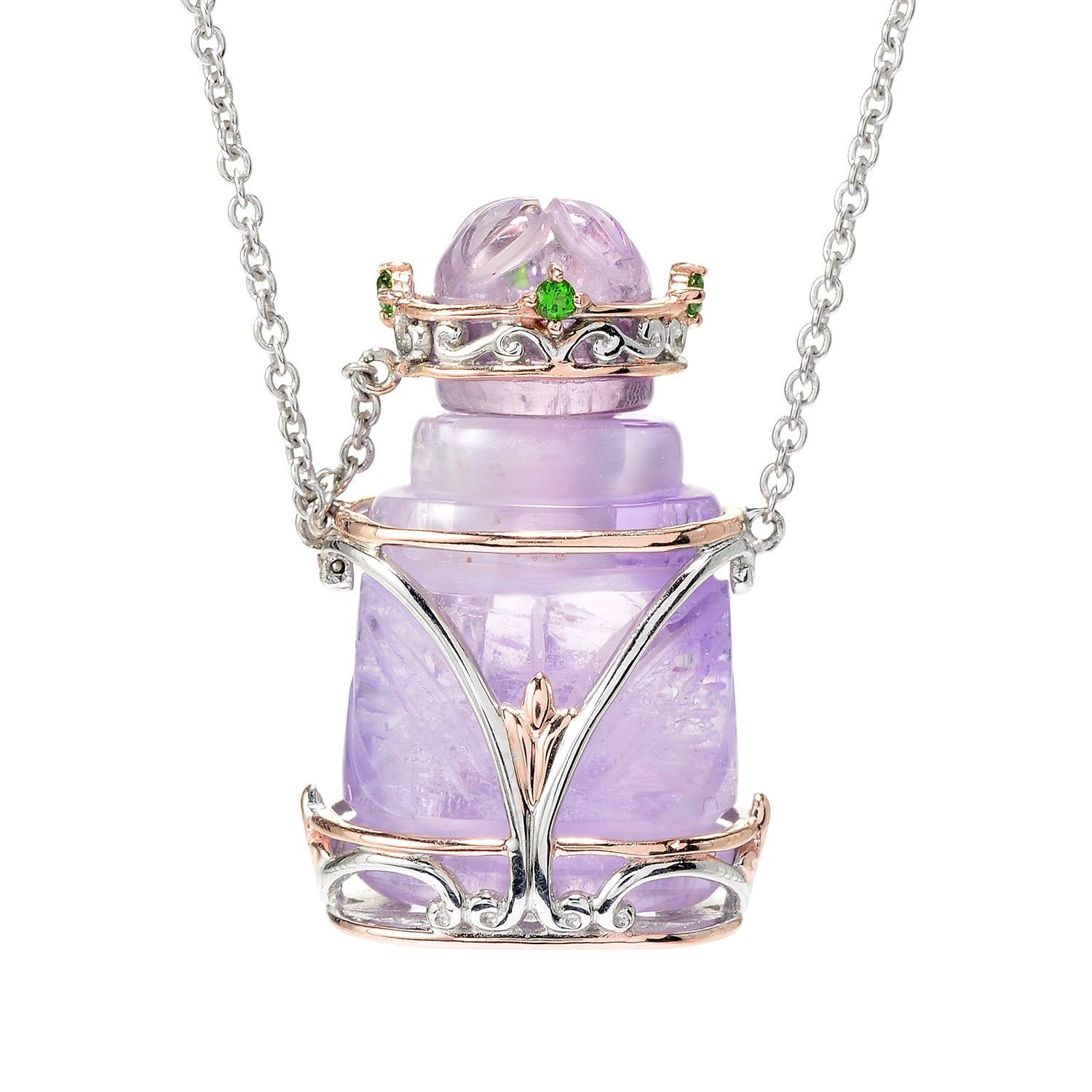 Gems en Vogue Amethyst & Chrome Diopside Perfume Bottle Necklace