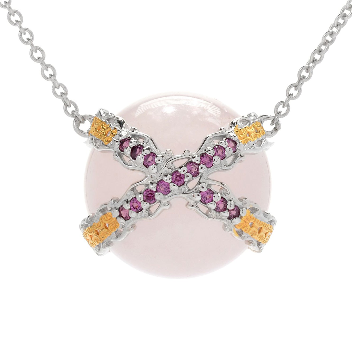 Gems en Vogue 24K Palladium Silver Rose Quartz Bead & Rhodolite Garnet Necklace