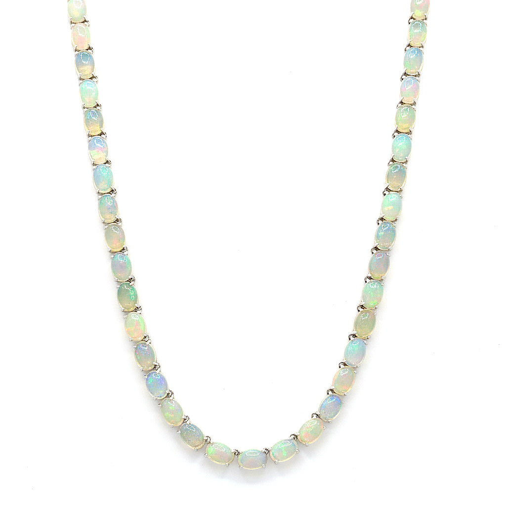 Gems en Vogue 24K Palladium Silver Ethiopian Opal Half Tennis Necklace