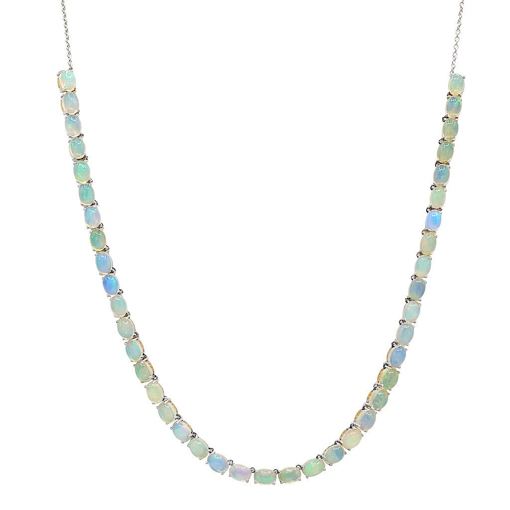 Gems en Vogue 24K Palladium Silver Ethiopian Opal Half Tennis Necklace