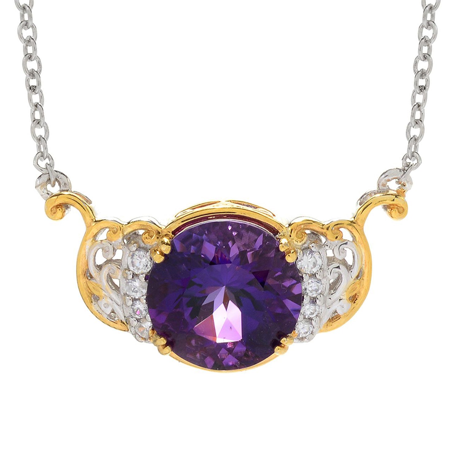 Gems en Vogue 4.20ctw Ametista Do Sul Amethyst & White Zircon Necklace