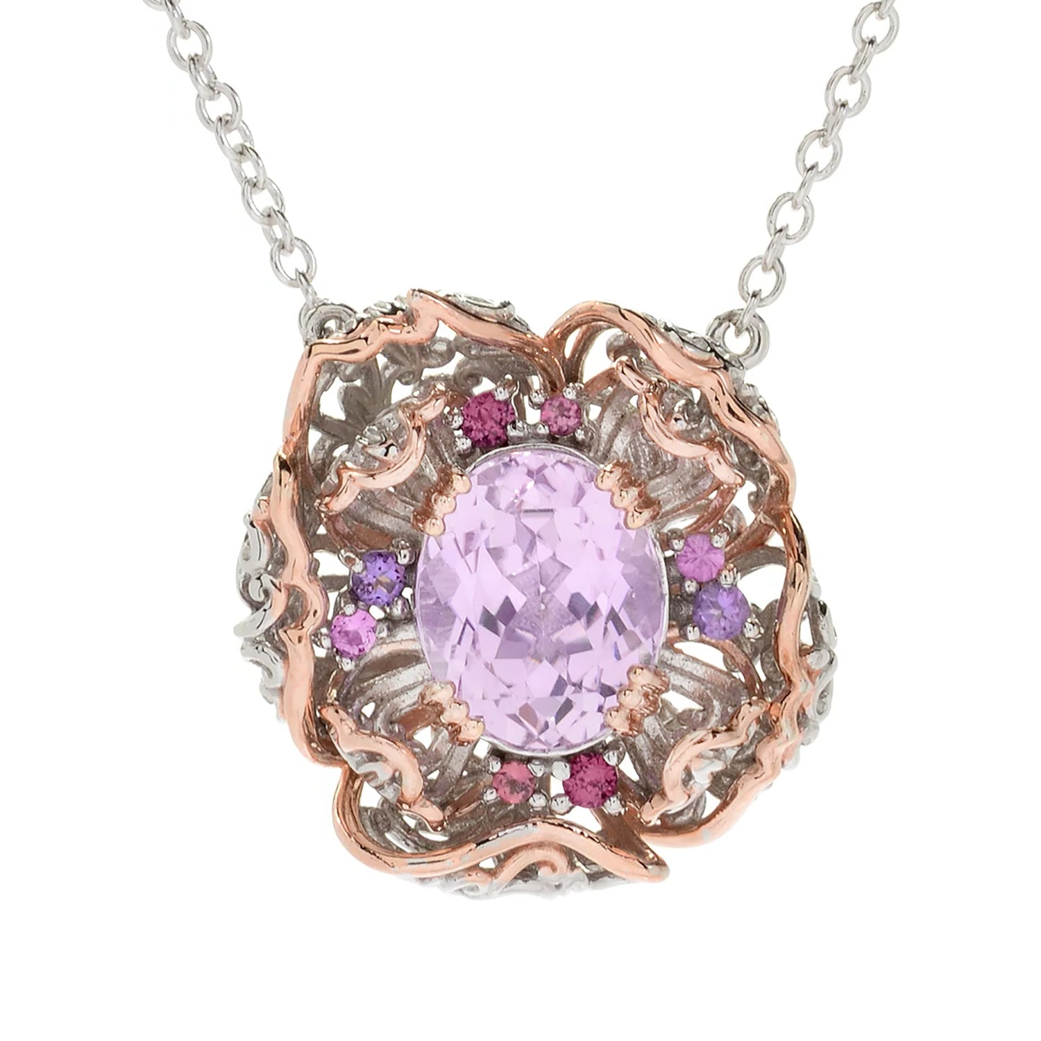 Gems en Vogue 5.39ctw Kunzite & Multi Gemstone Flower Necklace