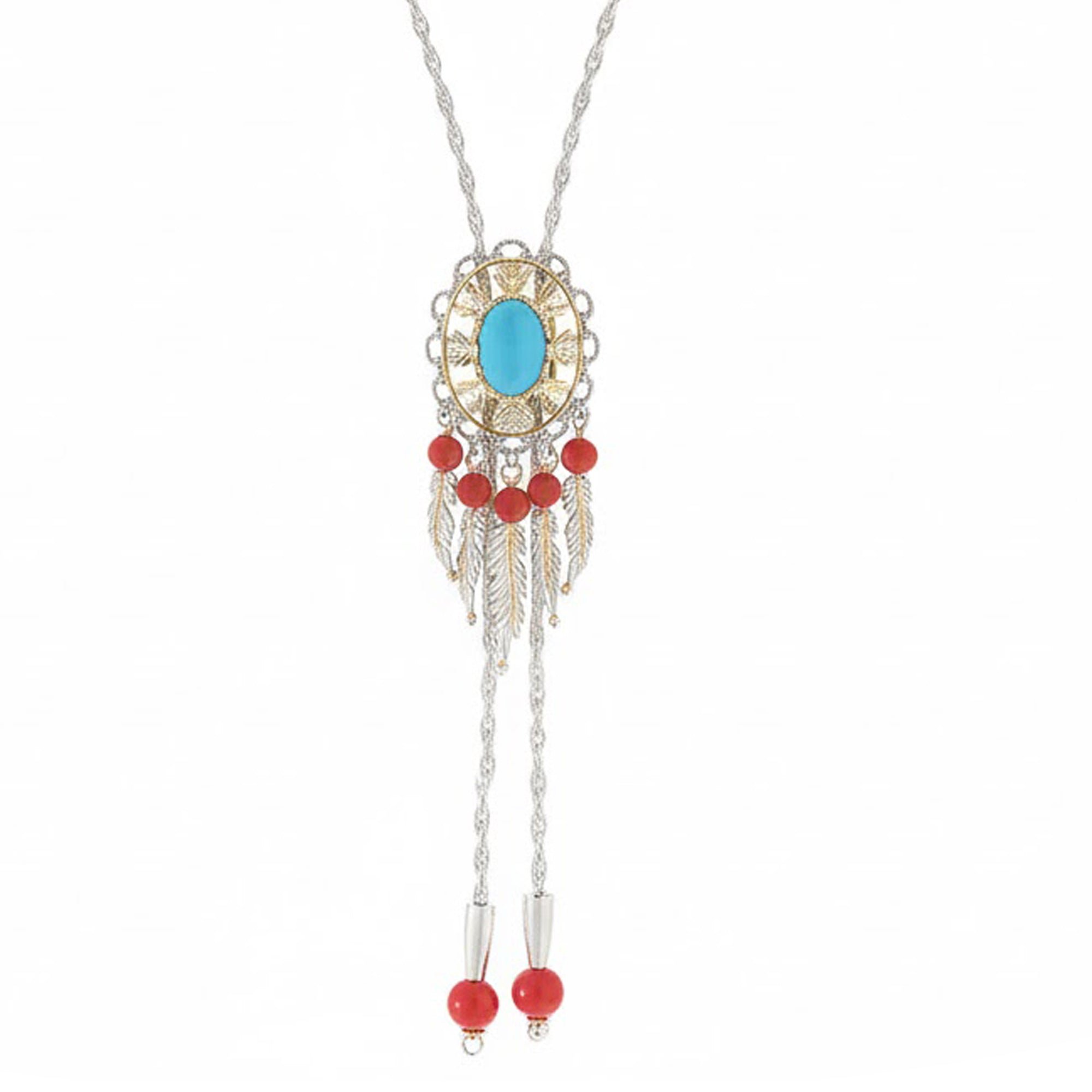 Gems en Vogue Kingman Turquoise & Red Coral Bolo Tie Necklace