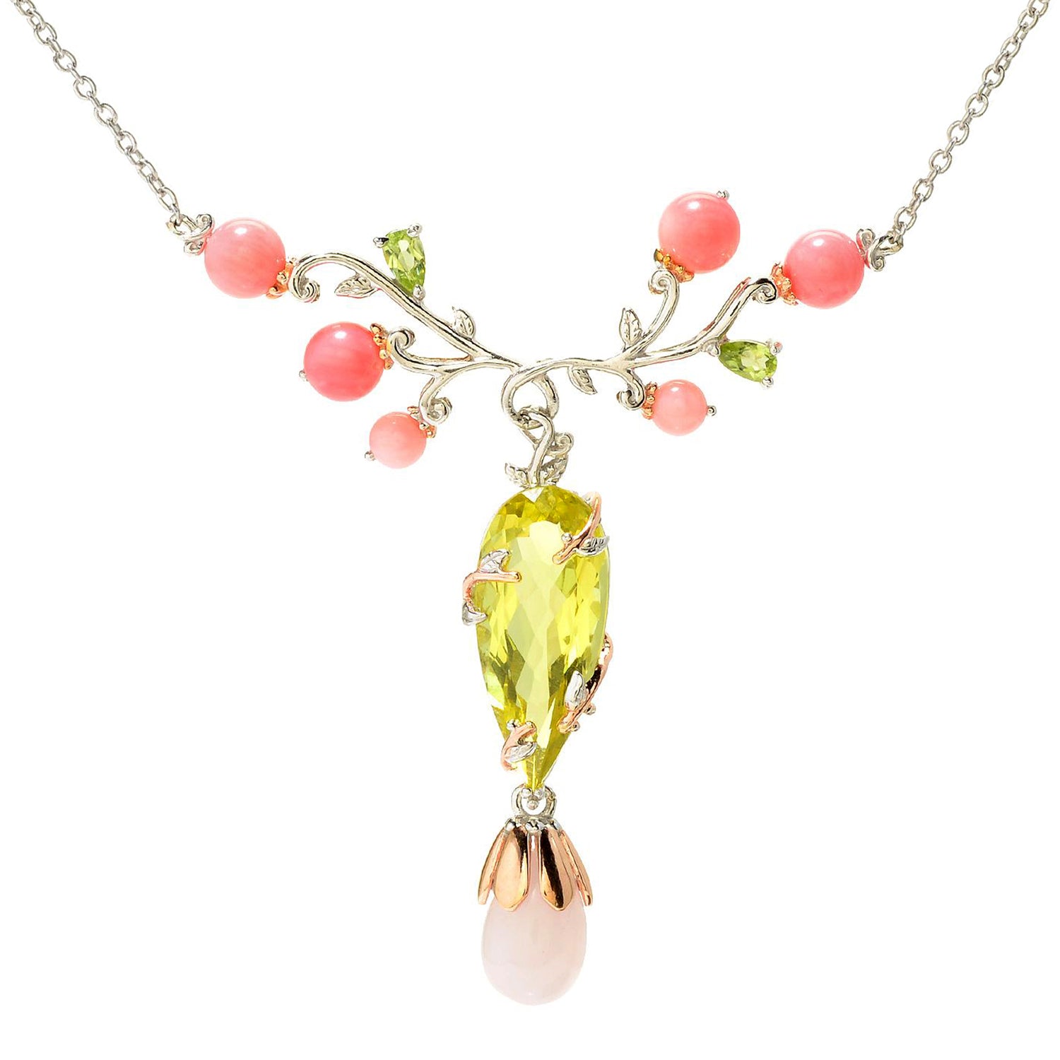 Gems en Vogue 23.72ctw Ouro Verde & Multi Gemstones Y Necklace