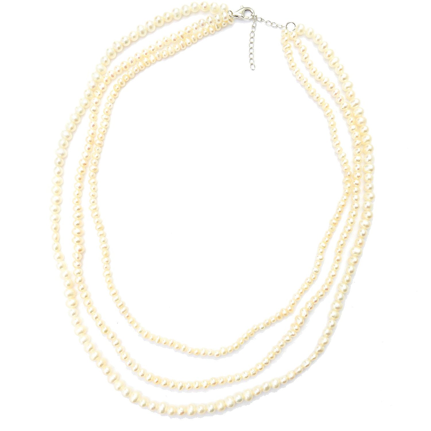 Gems en Vogue White Potato Pearl Bead Three Strand Necklace