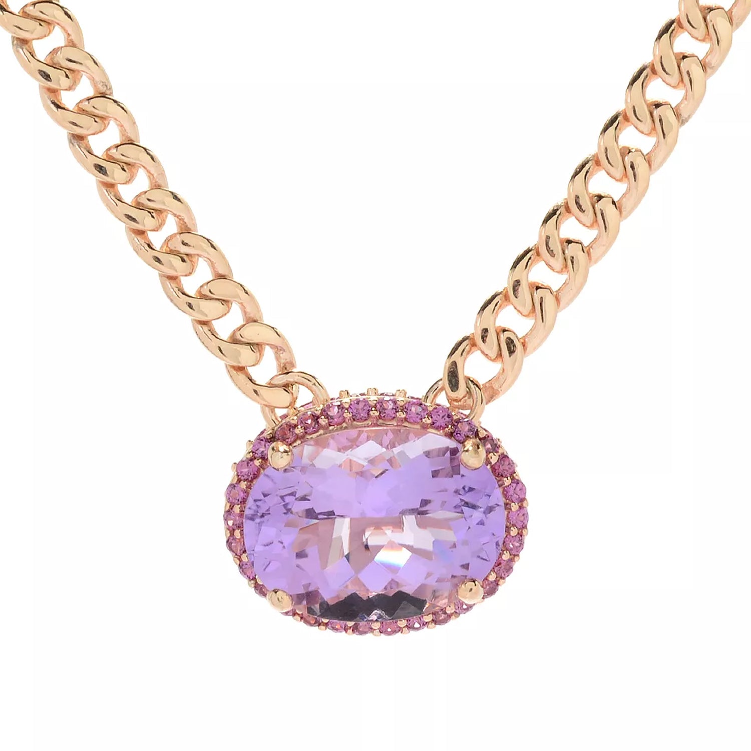 Hall of Jewels 12.24ctw Pink Amethyst & Rhodolite Garnet Curb Link Chain Necklace