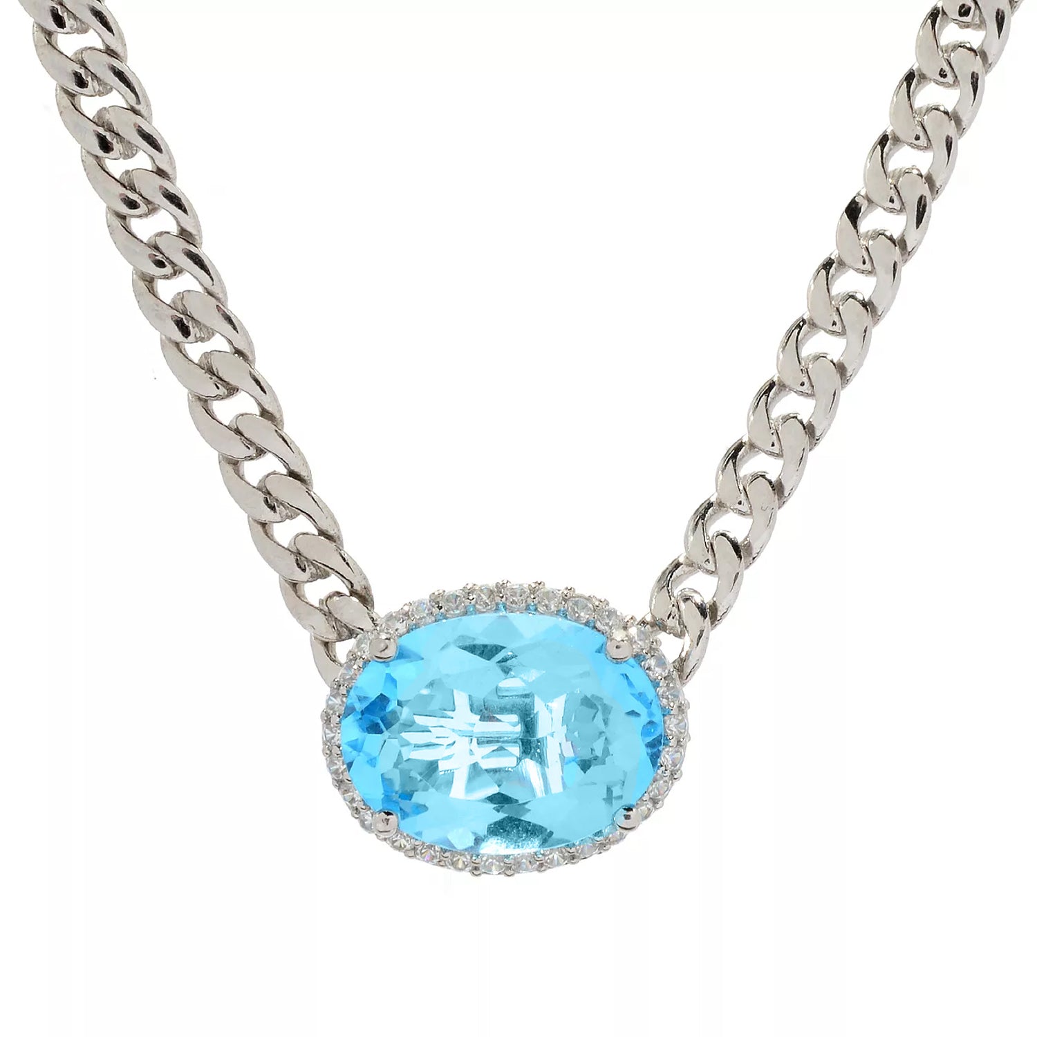 Hall of Jewels 12.50ctw Blue Topaz & White Zircon Curb Link Chain Necklace