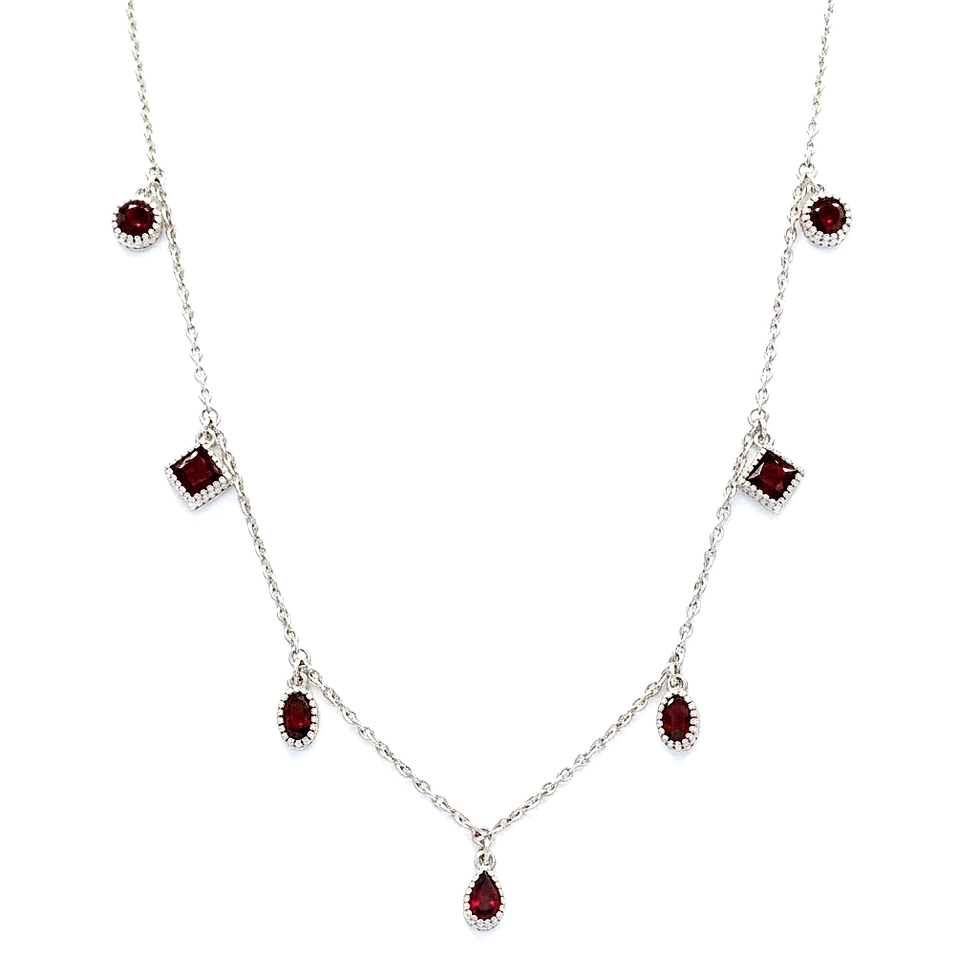 Hall of Jewels 2.10ctw Multi Shape Garnet Station Necklace
