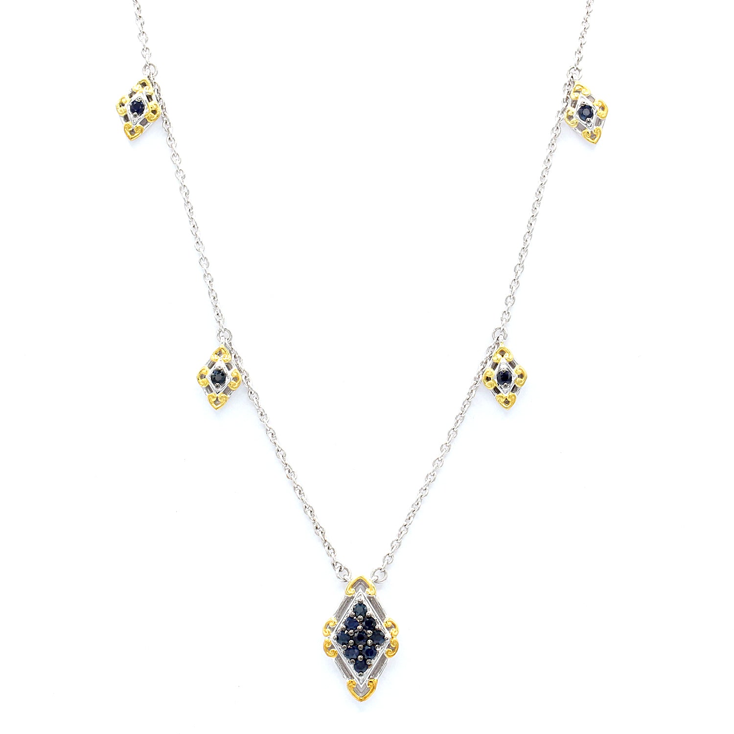 Gems en Vogue 0.65ctw Blue Sapphire Station Necklace