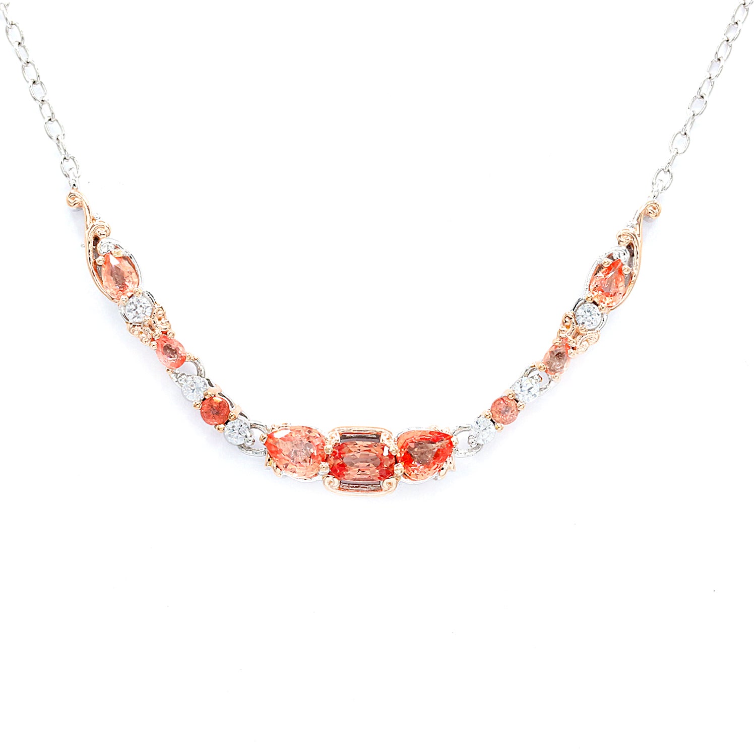 Gems en Vogue 1.85ctw Songea Salmon Sapphire & White Zircon Necklace