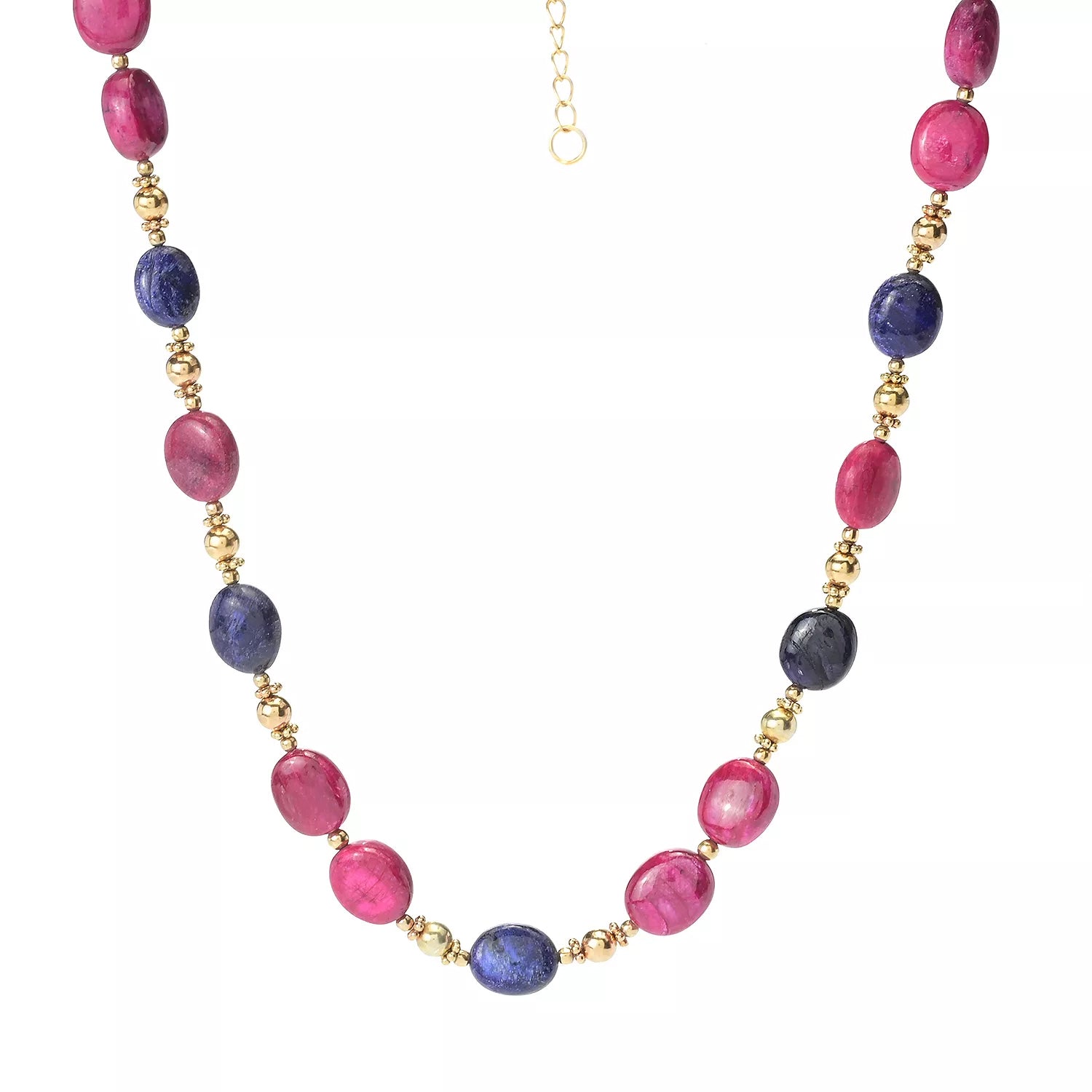 Gems en Vogue Tumbled Bead Pink Sapphire & Tanzanite Necklace