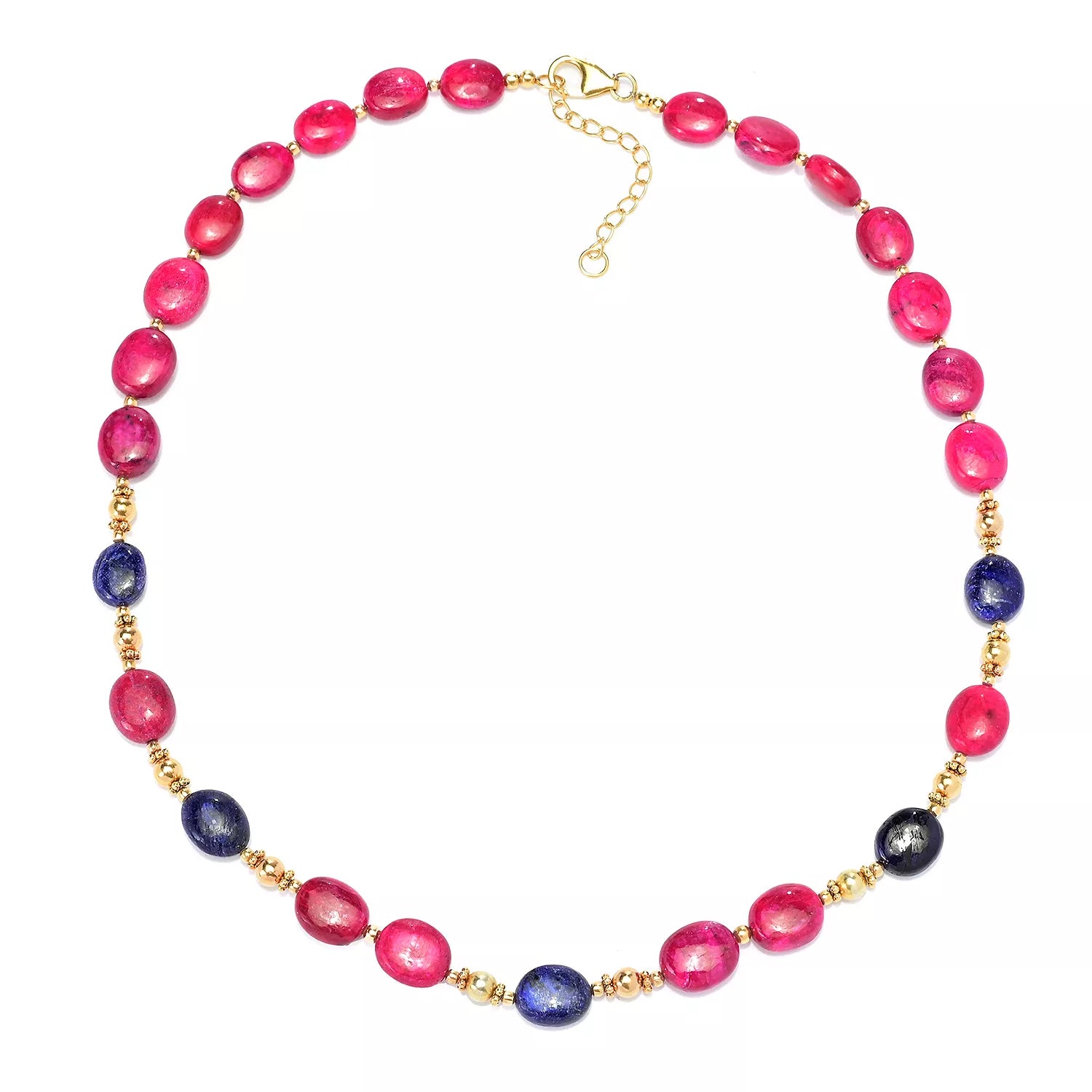 Gems en Vogue Tumbled Bead Pink Sapphire & Tanzanite Necklace