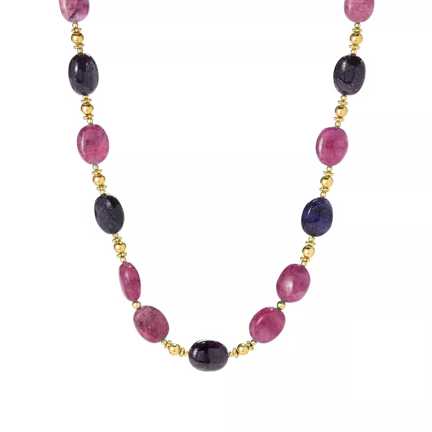 Gems en Vogue Tumbled Bead Pink & Blue Sapphire Necklace