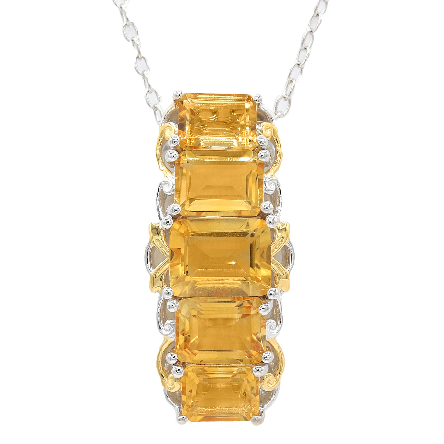 Gems en Vogue 24K Palladium Silver 7.25ctw Golden Citrine Five Stone Necklace