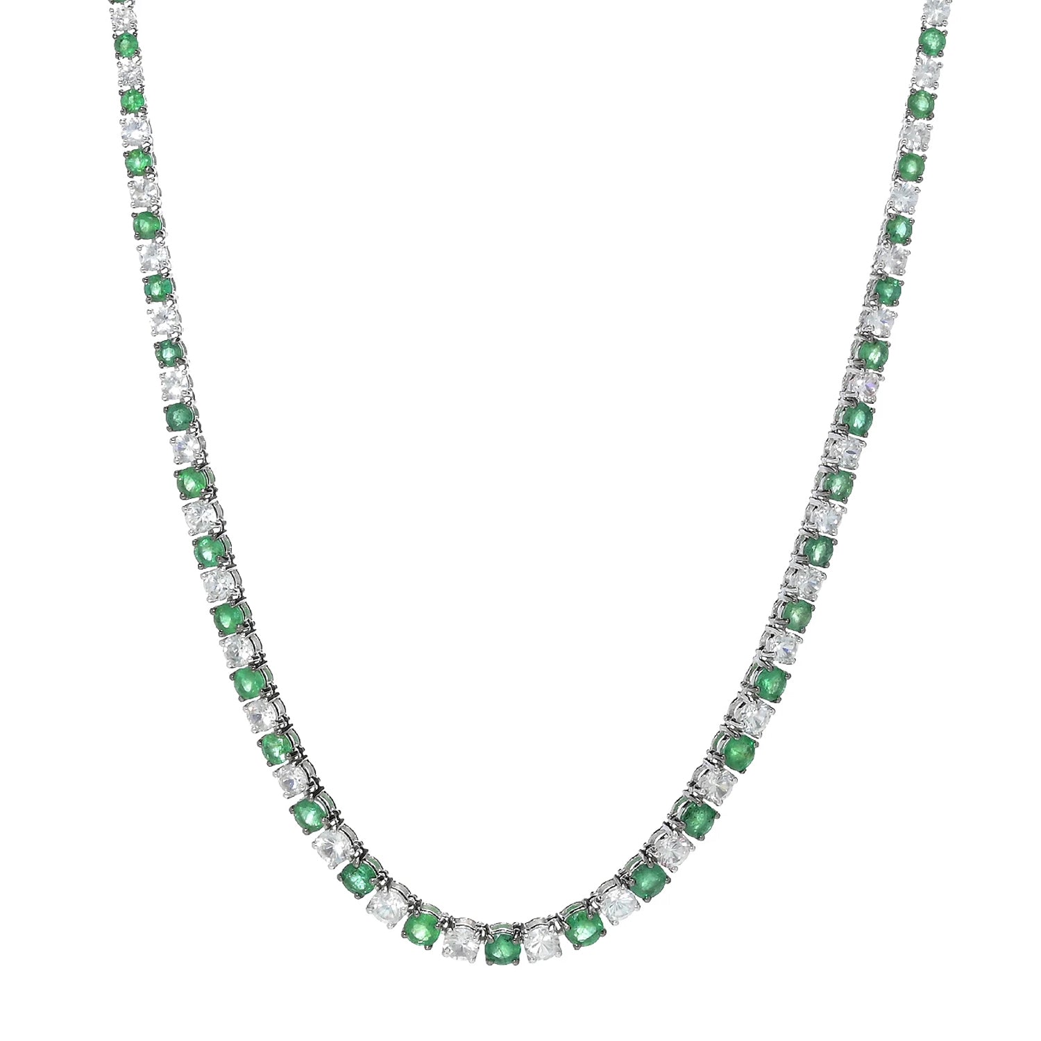 Gems en Vogue Luxe 30.04ctw Grizzly Emerald & White Zircon Necklace