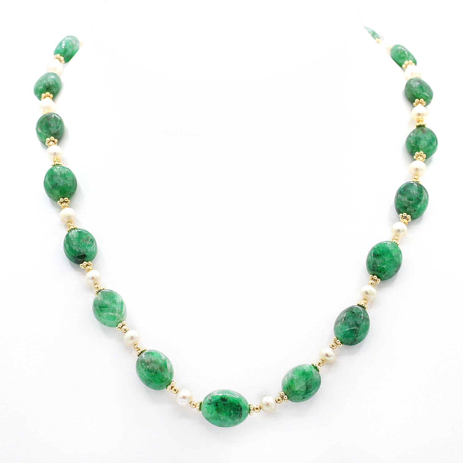 Gems en Vogue Emerald & Pearl Tumbled Bead Necklace