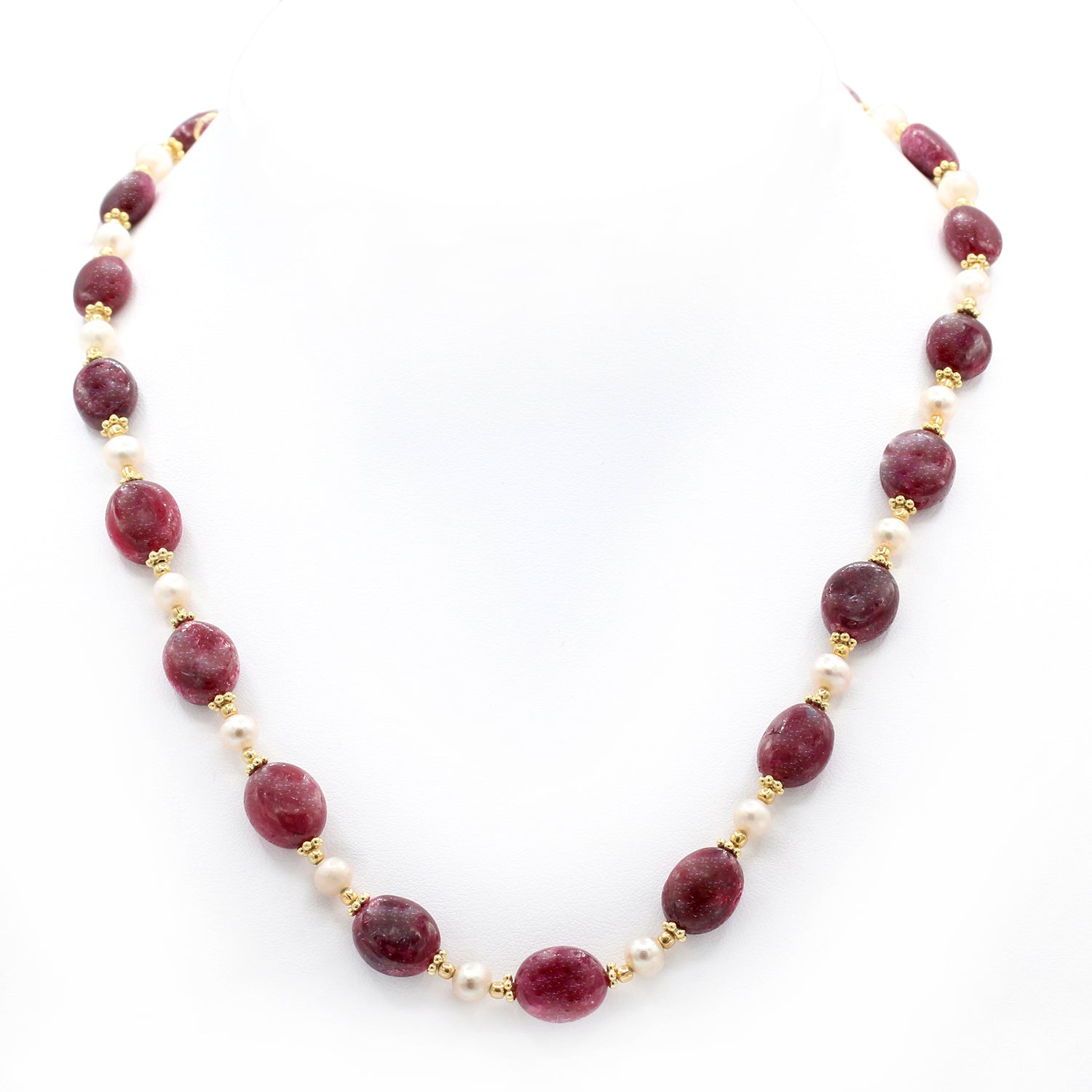 Gems en Vogue Ruby & Pearl Tumbled Bead Necklace