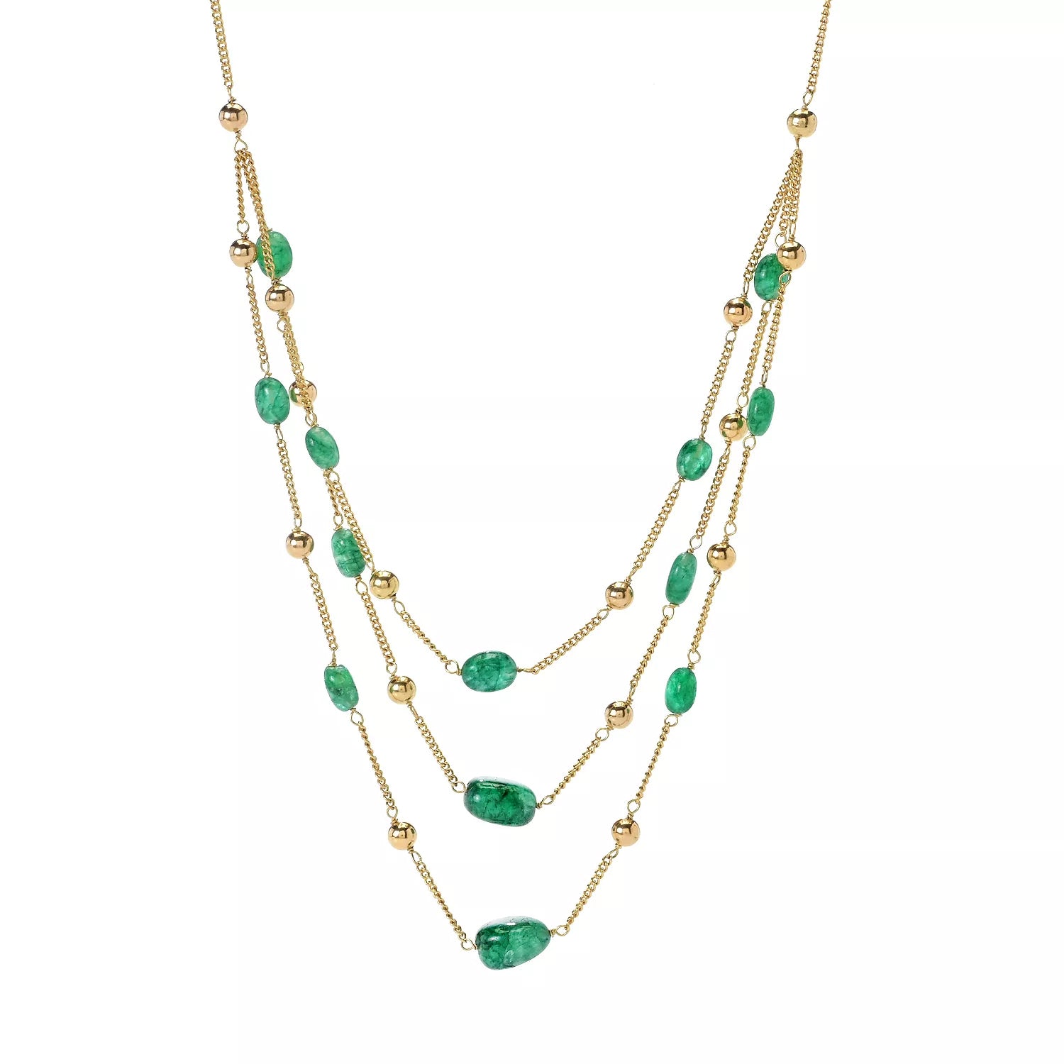 Gems en Vogue Emerald Tumbled Bead Station Layered Necklace