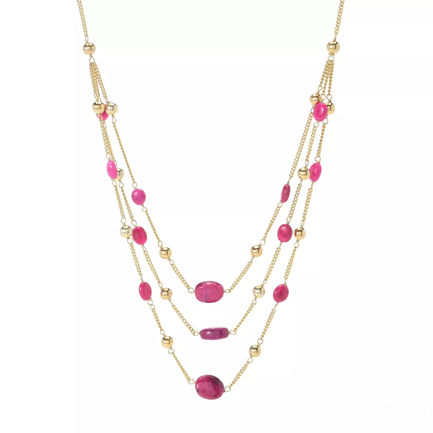 Gems en Vogue Pink Sapphire Tumbled Bead Station Layered Necklace