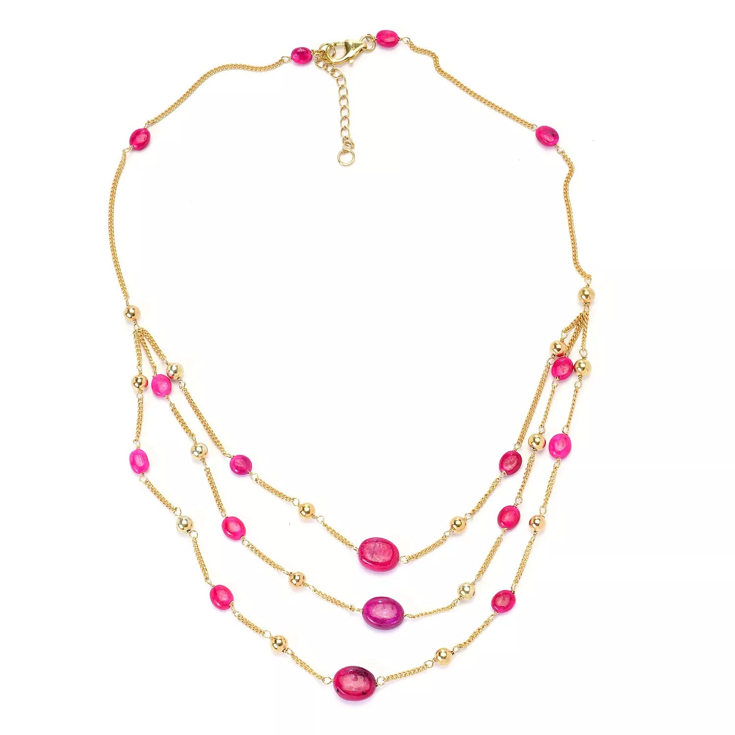 Gems en Vogue Pink Sapphire Tumbled Bead Station Layered Necklace