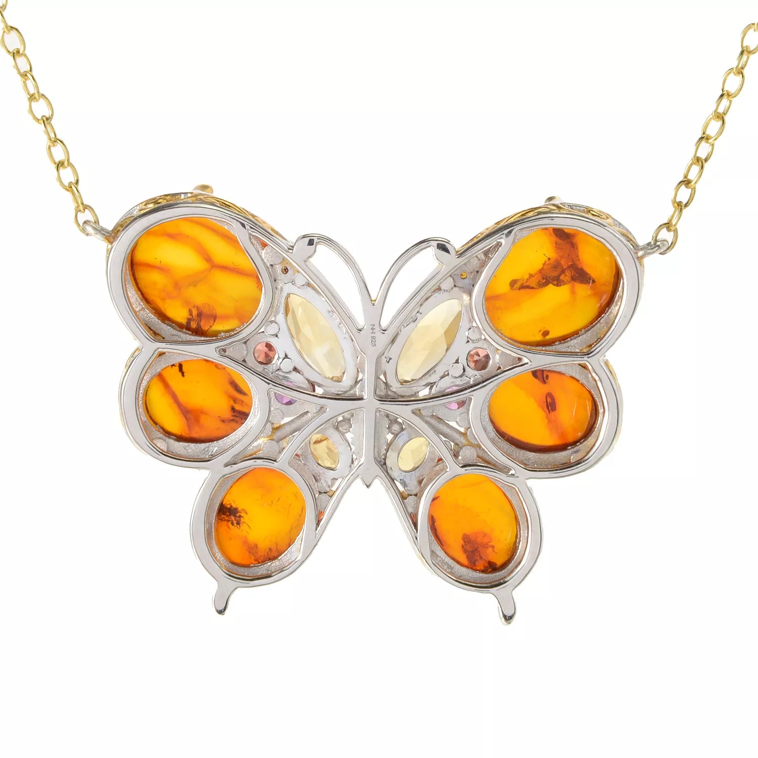 Gems en Vogue Amber & Multi Gemstones Butterfly Pendant