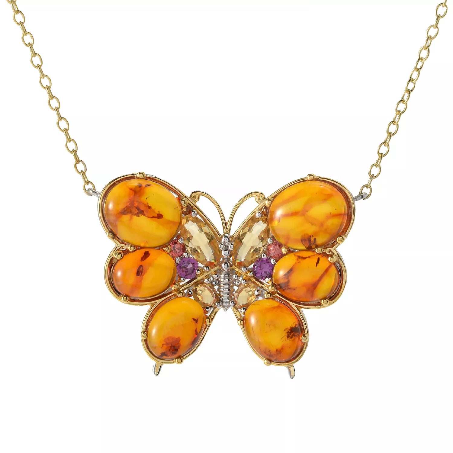 Gems en Vogue Amber & Multi Gemstones Butterfly Pendant