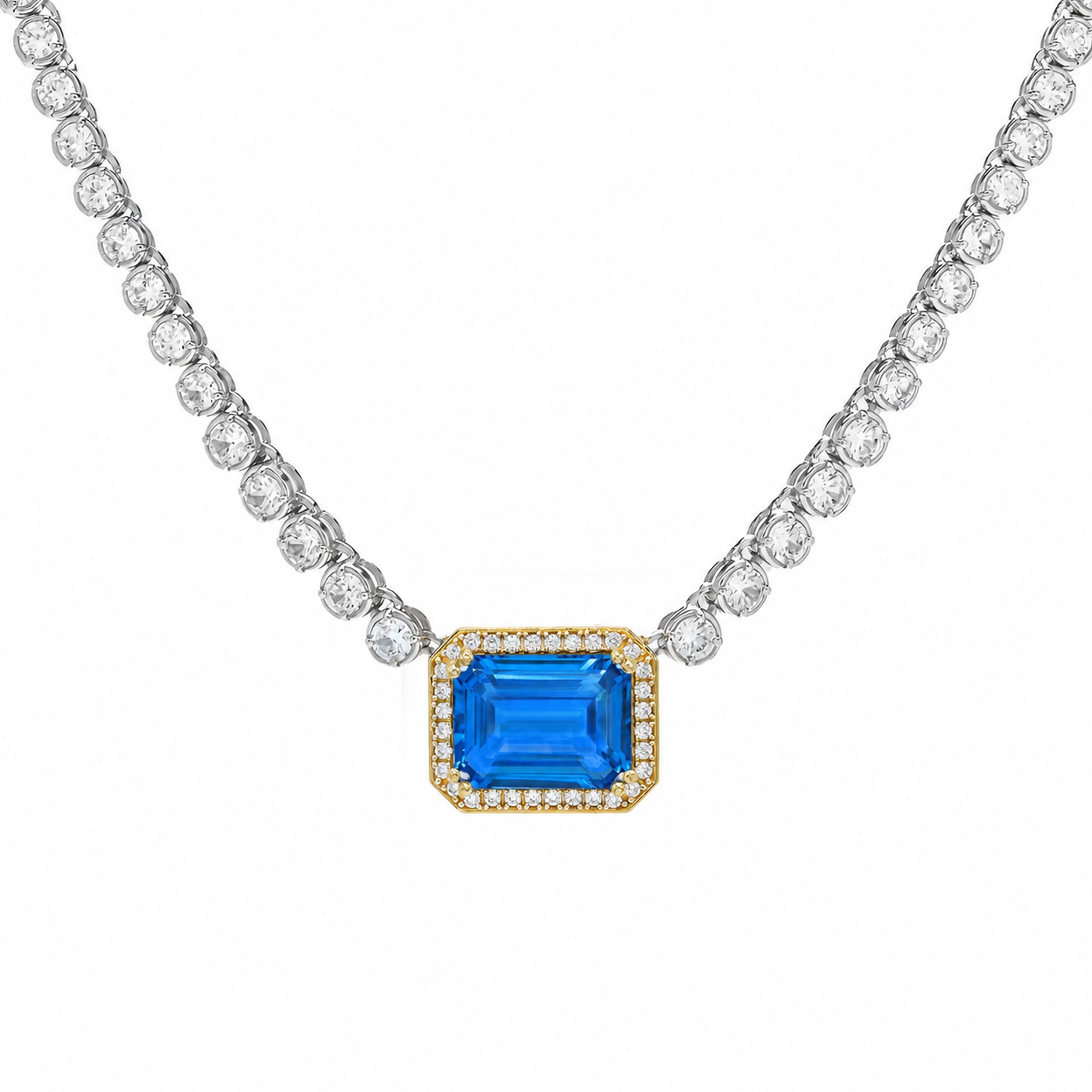 Gems en Vogue 24K Palladium Silver 38.88ctw Kashmir Blue Topaz & White Zircon Tennis Necklace