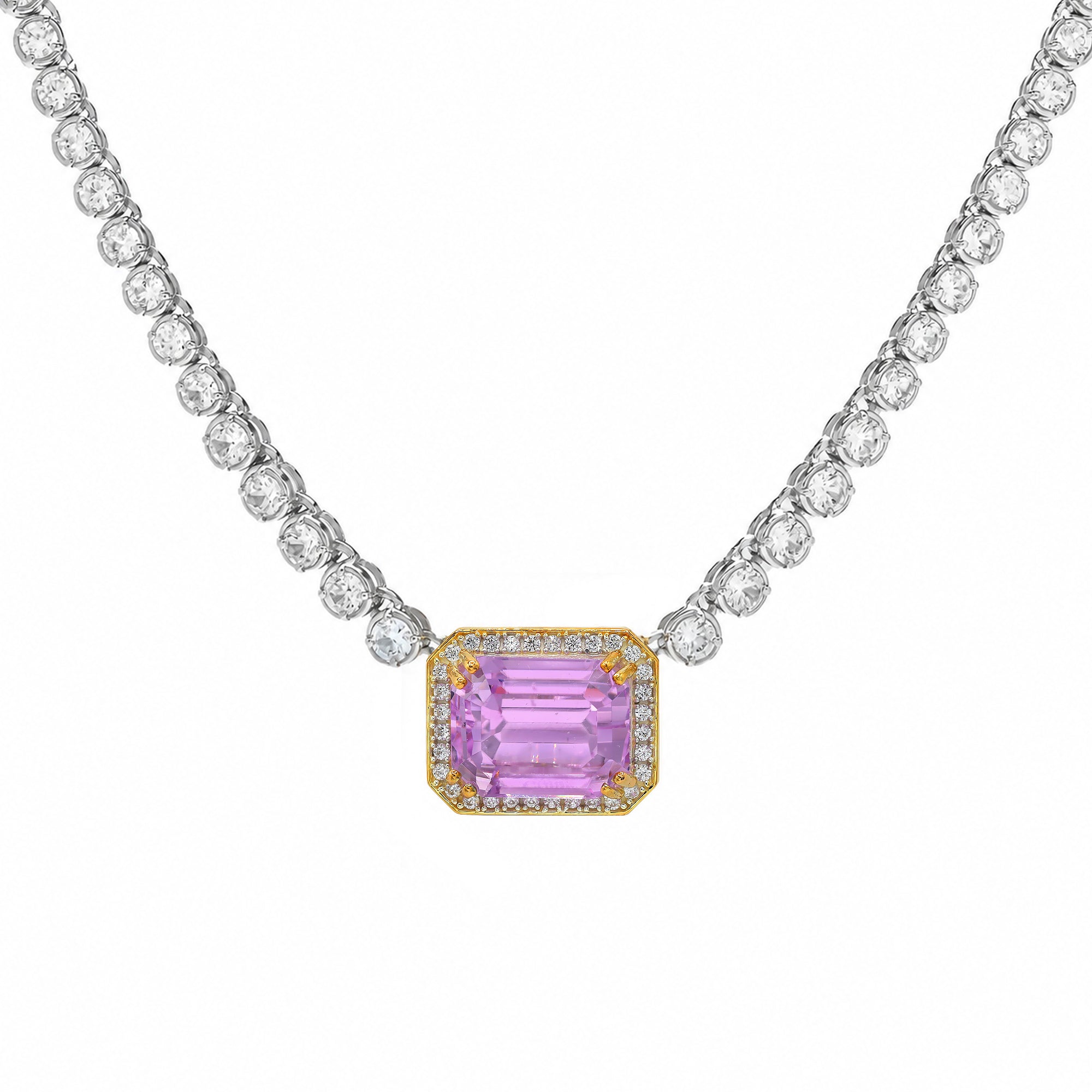Gems en Vogue 24K Palladium Silver Kunzite & White Zircon Tennis Necklace