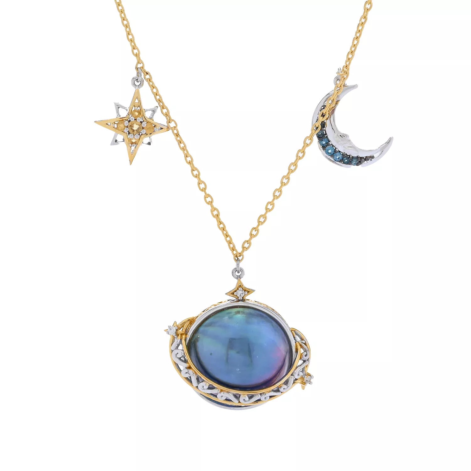 Gems en Vogue Peacock Mabe Cultured Pearl, Citrine, Topaz & Zircon Planet Necklace