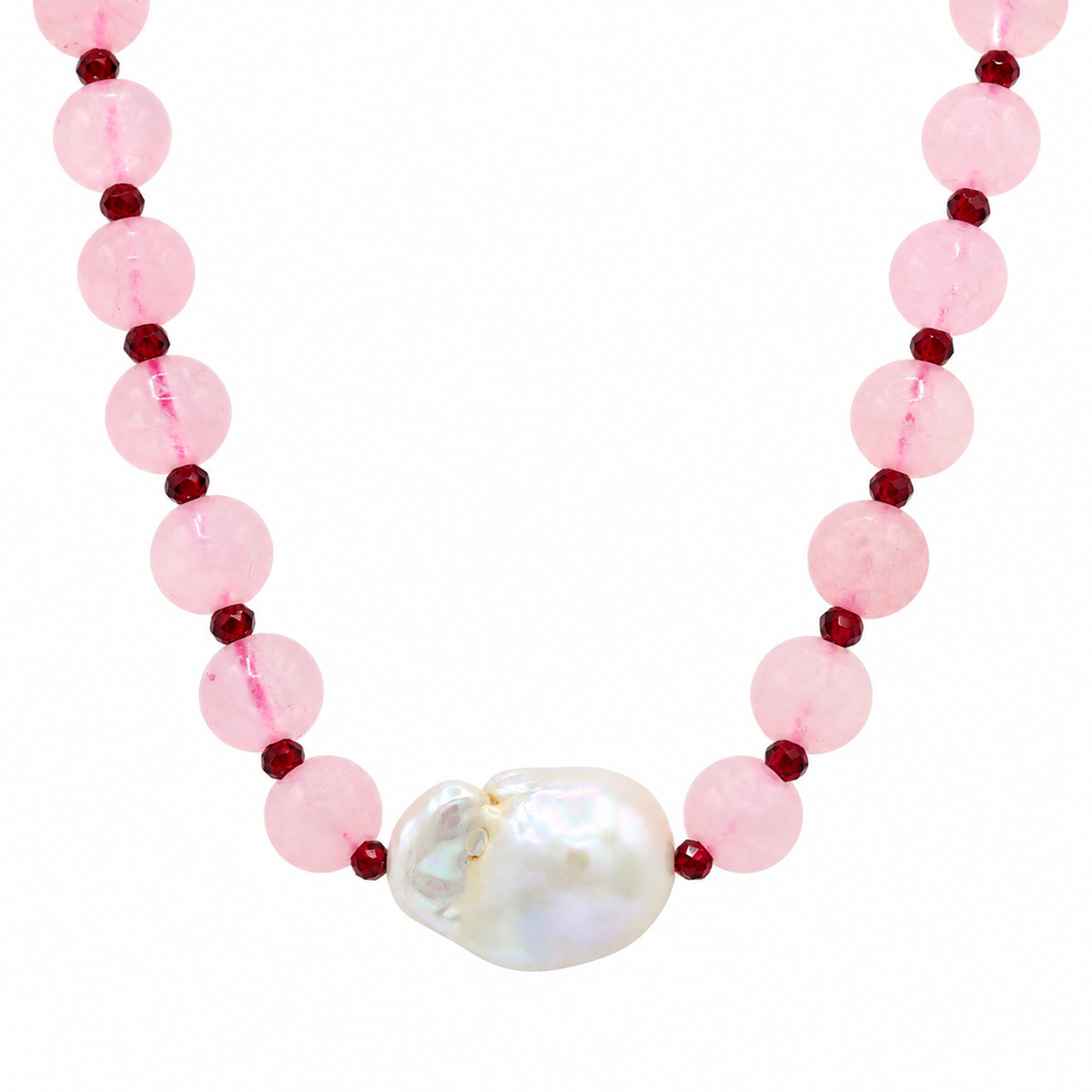 Gems en Vogue One-of-a-Kind Baroque Pearl, Rose Quartz & Garnet Bead Necklace
