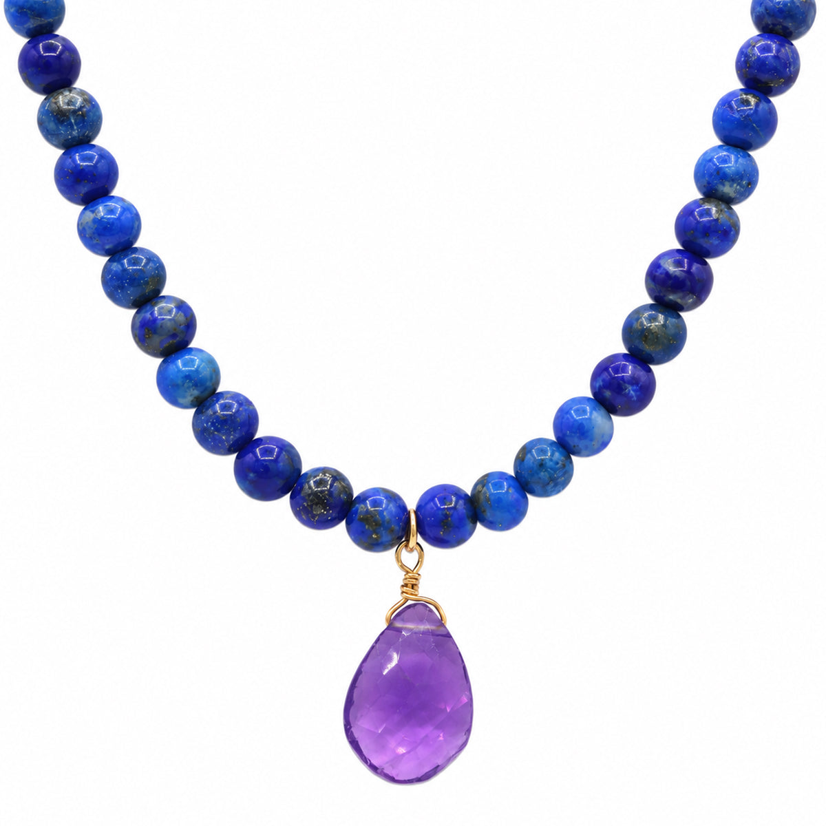 Gems en Vogue One-of-a-Kind Lapis Bead & Amethyst Drop Necklace