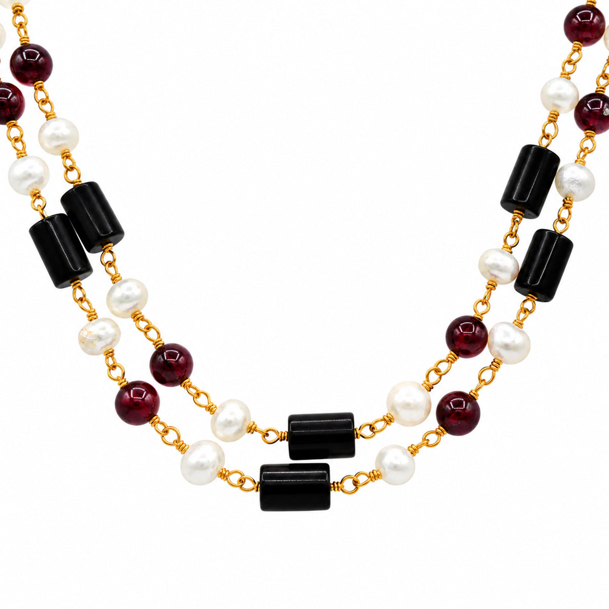 Gems en Vogue One-of-a-Kind Black Onyx Tube, Pearl & Garnet Bead Necklace