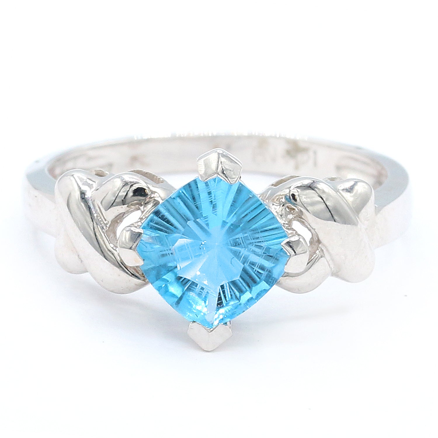 Golden Jewel 14K White Gold 1.80ctw Millennium Cut Blue Topaz Ring