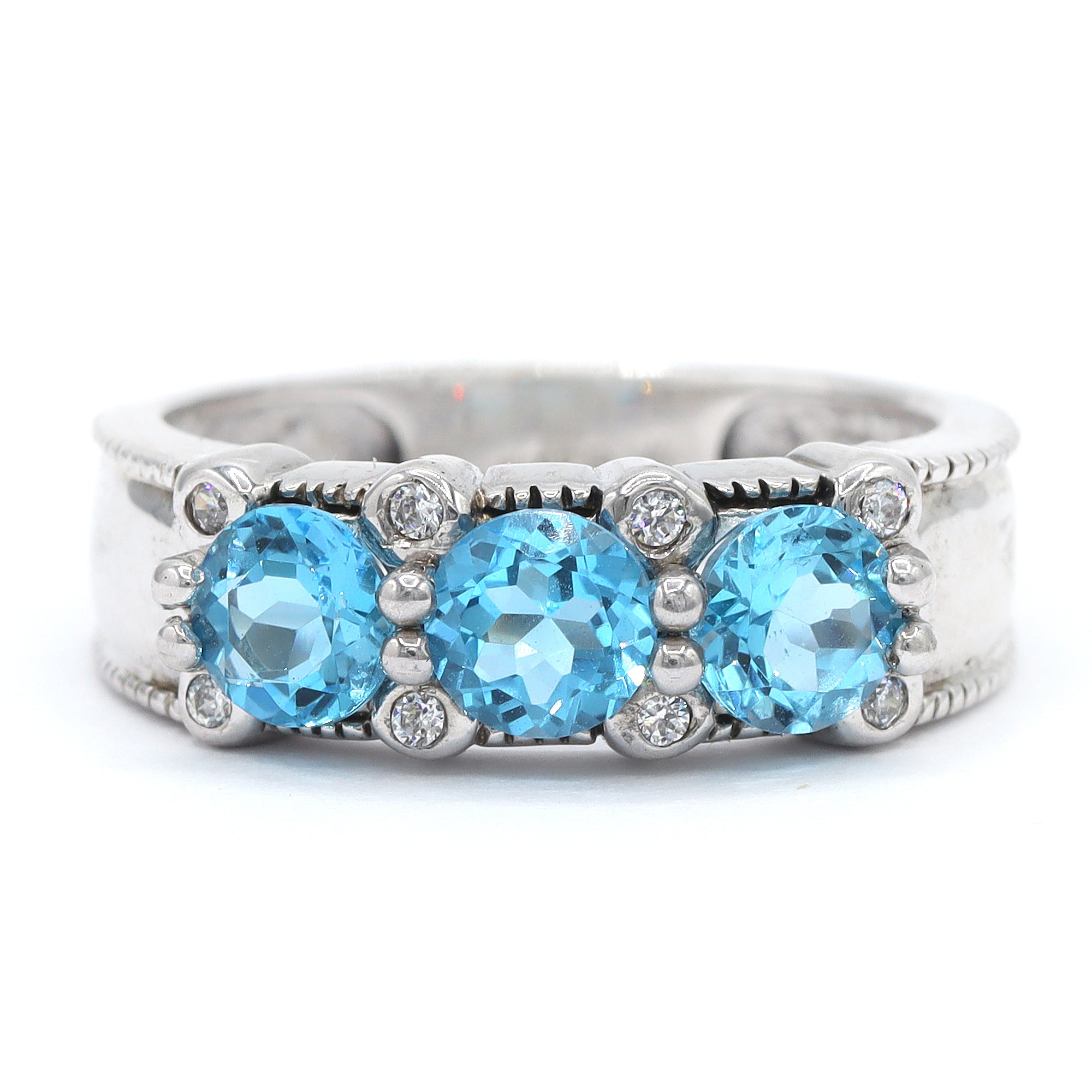 Michael's Classics Blue Topaz Three Stone Ring