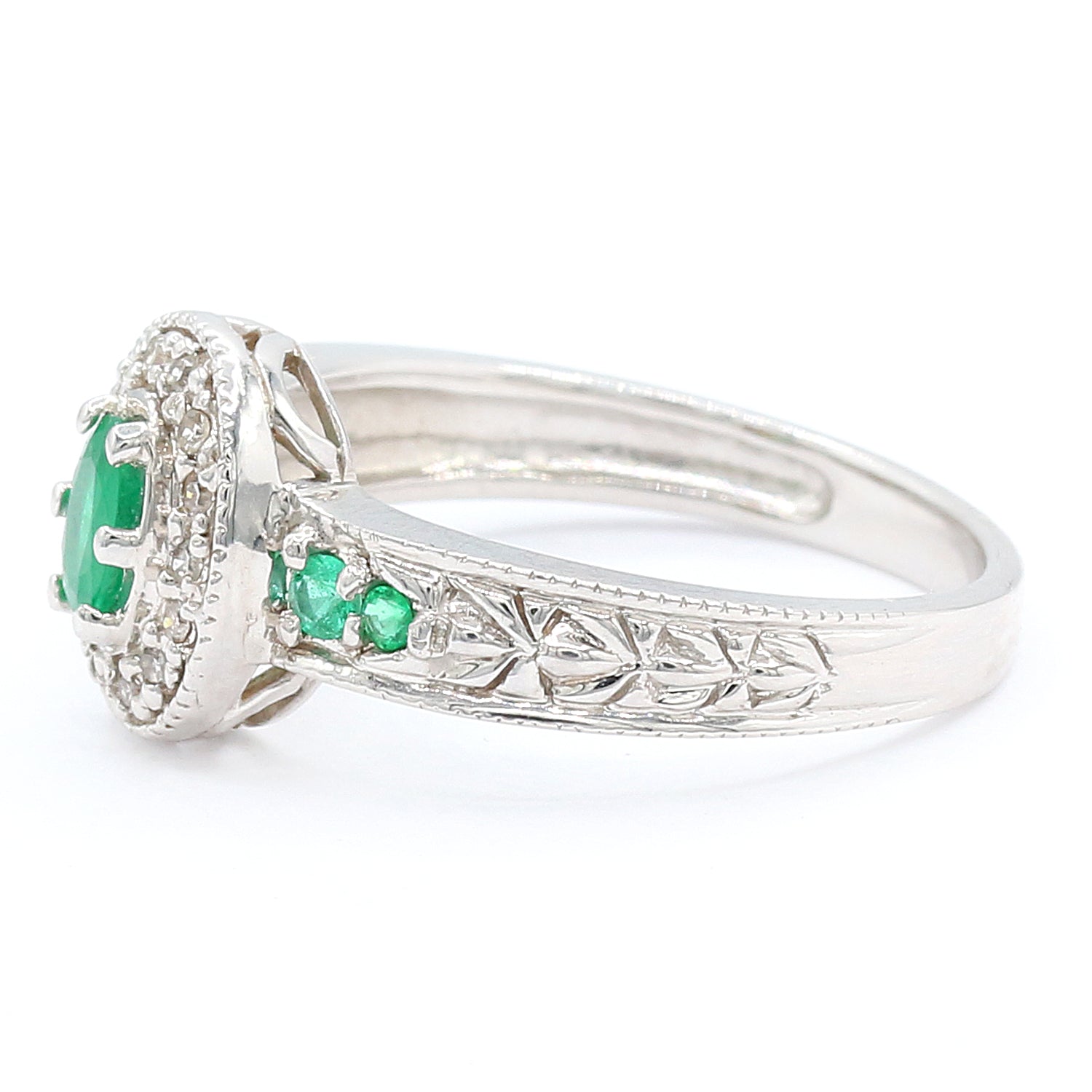 Gems en Vogue 14K White Gold Choice of Ruby or Emerald & Diamond Ring