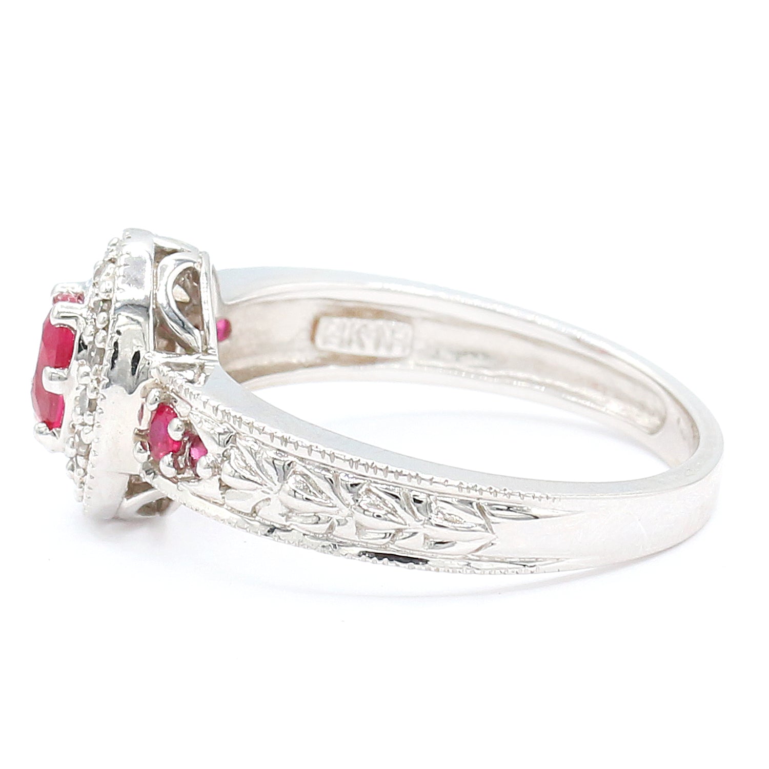 Gems en Vogue 14K White Gold Choice of Ruby or Emerald & Diamond Ring