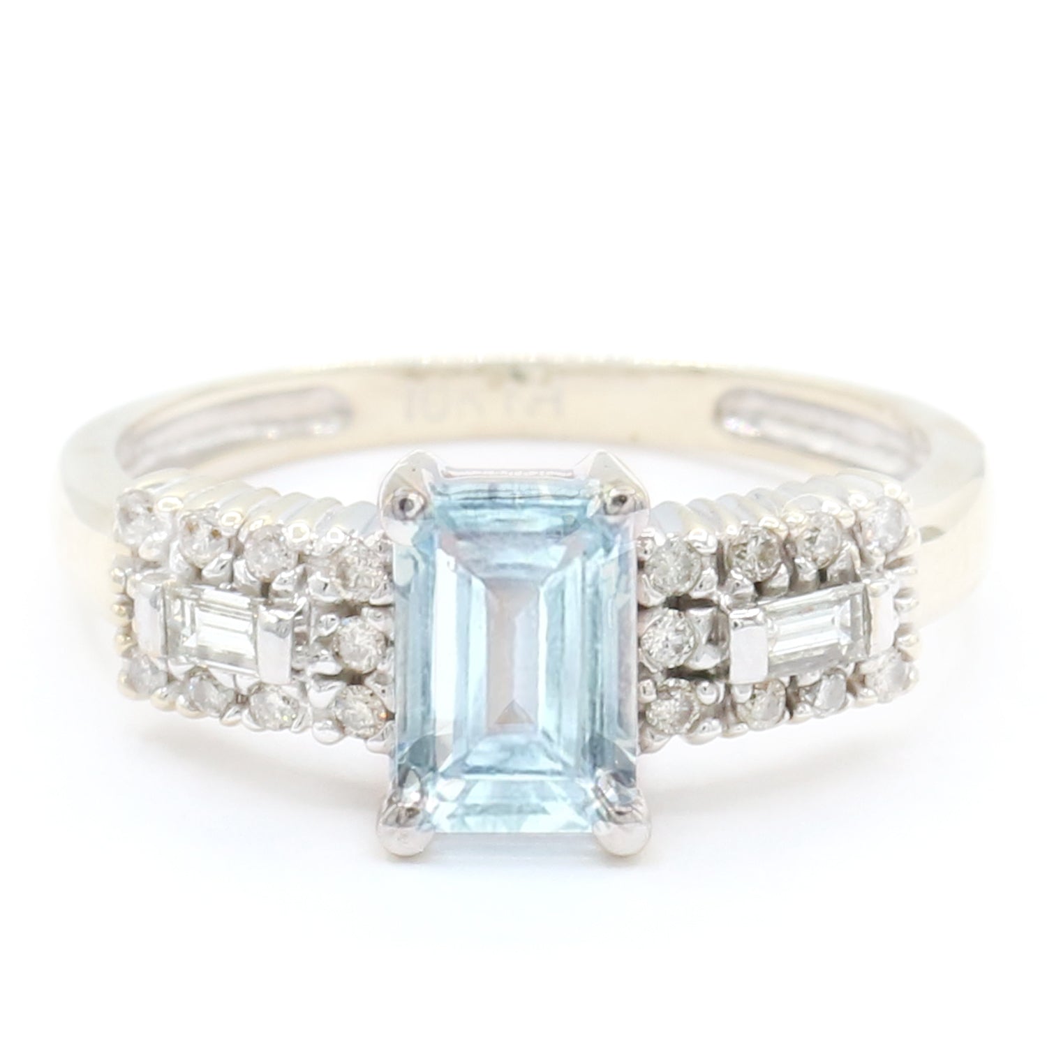 Golden Jewel 10K White Gold 1.07ctw Aquamarine & Diamond Ring