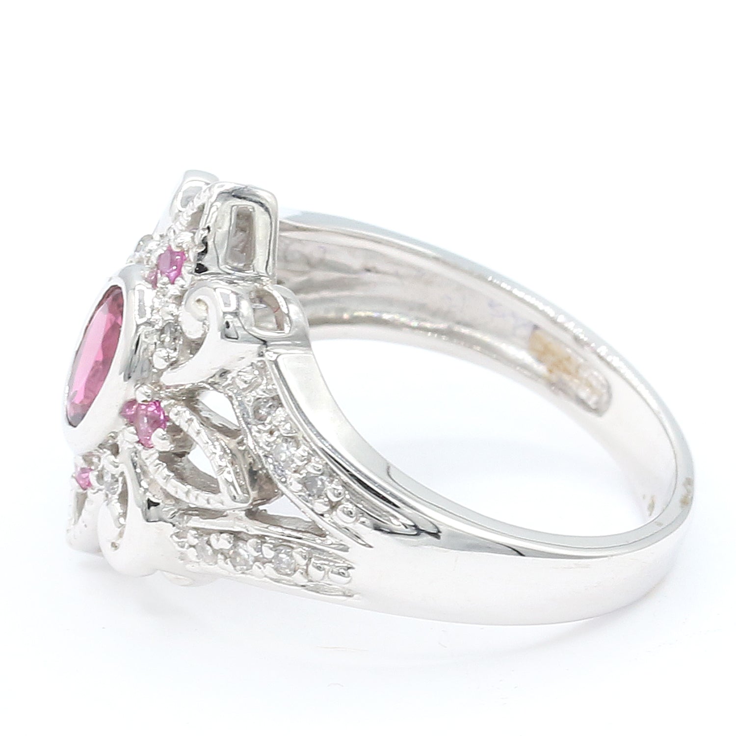 Gems en Vogue Luxe 14K White Gold 0.86ctw Pink Tourmaline, Pink Sapphire & Diamond Ring