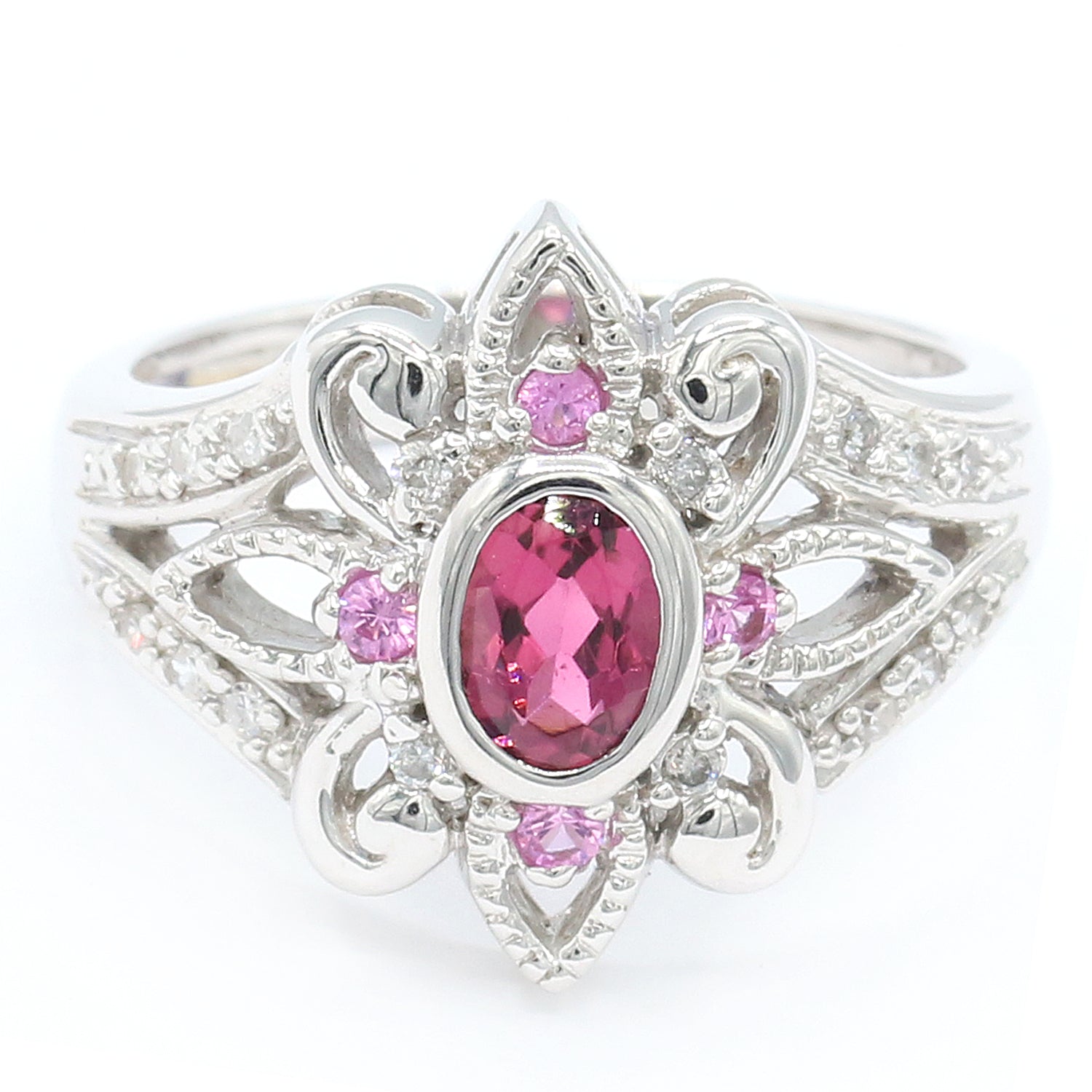 Gems en Vogue Luxe 14K White Gold 0.86ctw Pink Tourmaline, Pink Sapphire & Diamond Ring