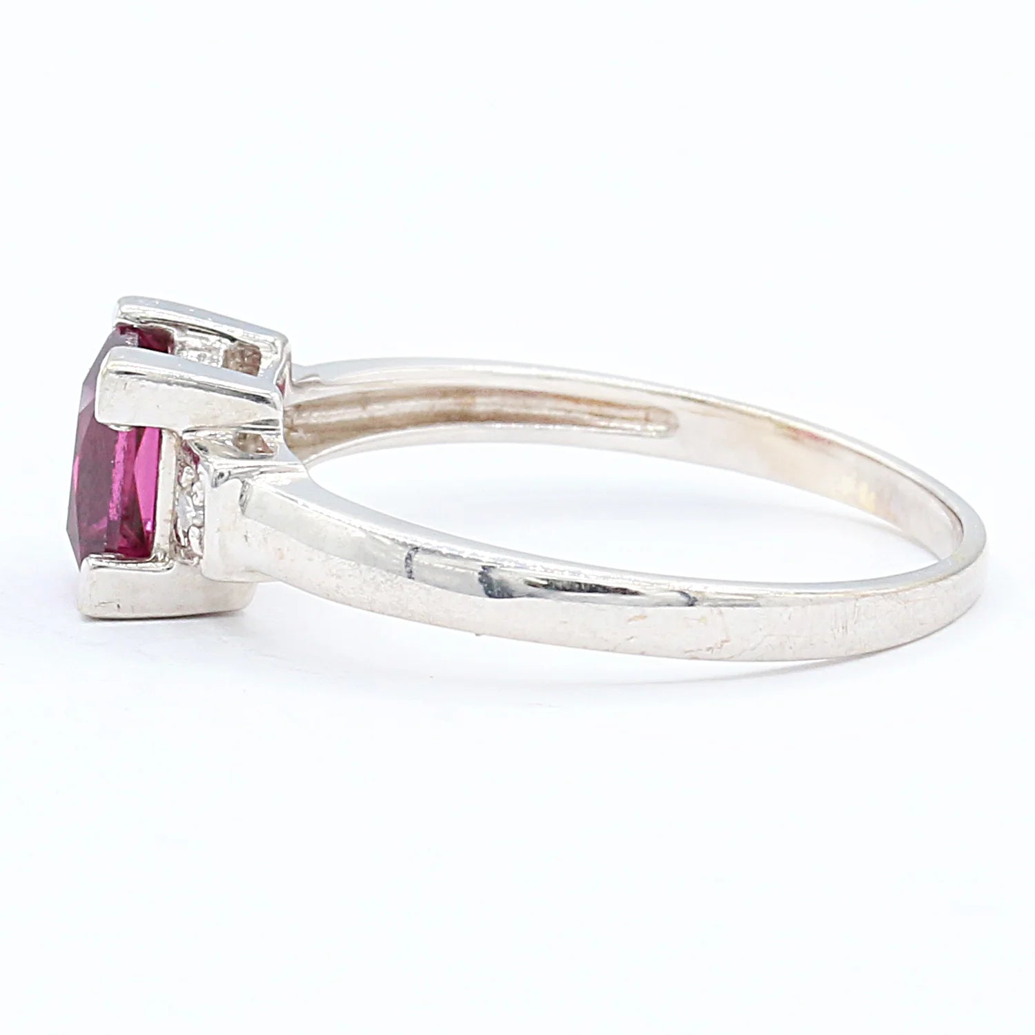 Golden Jewel 10K White Gold 1.28ctw Princess Rhodolite Garnet & Diamond Ring